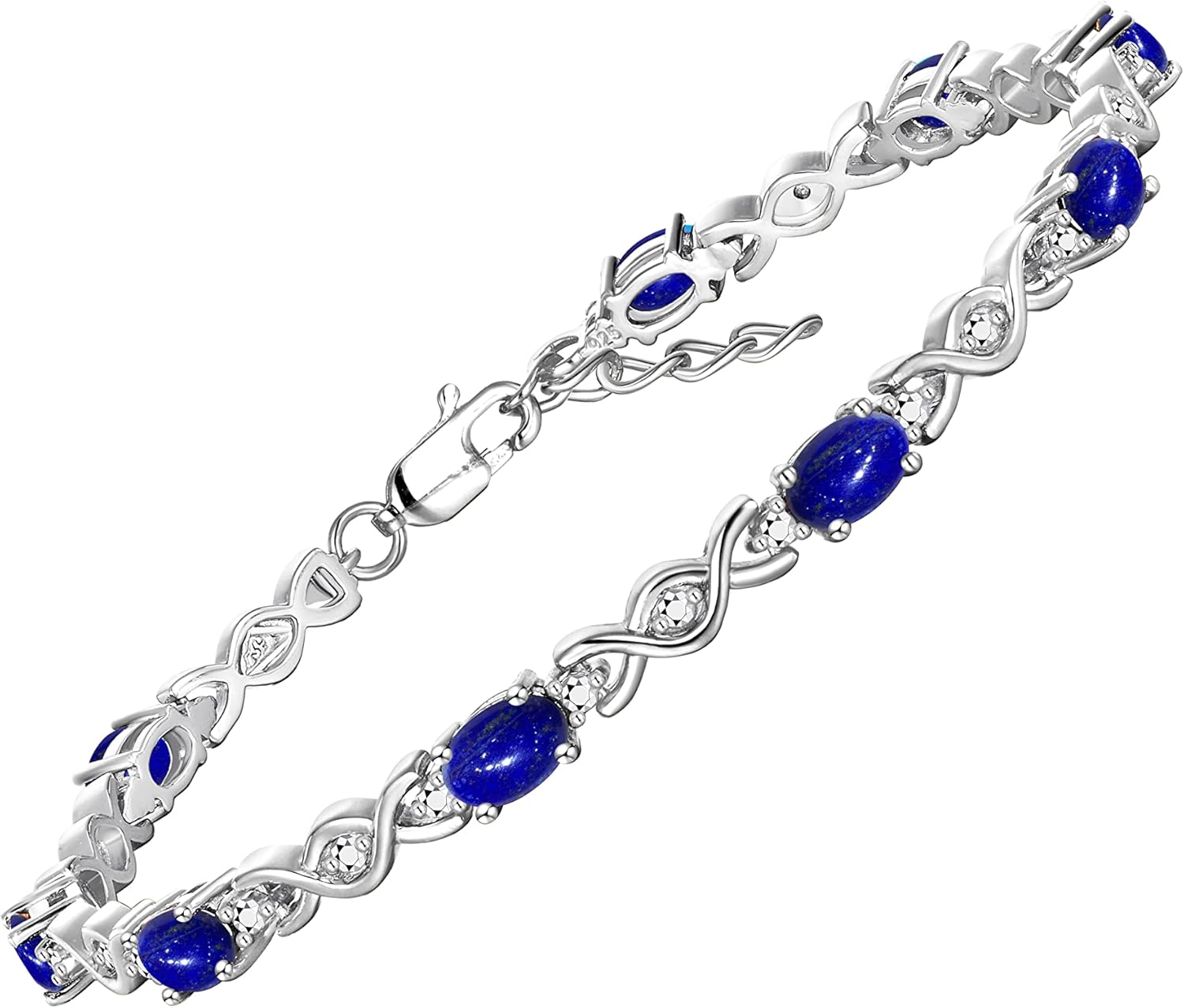 Rylos Bracelets for Women 925 Sterling Silver XOXO Hugs & Kisses Tennis Bracelet Gemstone & Diamonds Adjustable to Fit 7"-8" Wrist, 10 Gorgeous 6X4MM Jewelry for Women Friendship Bracelets