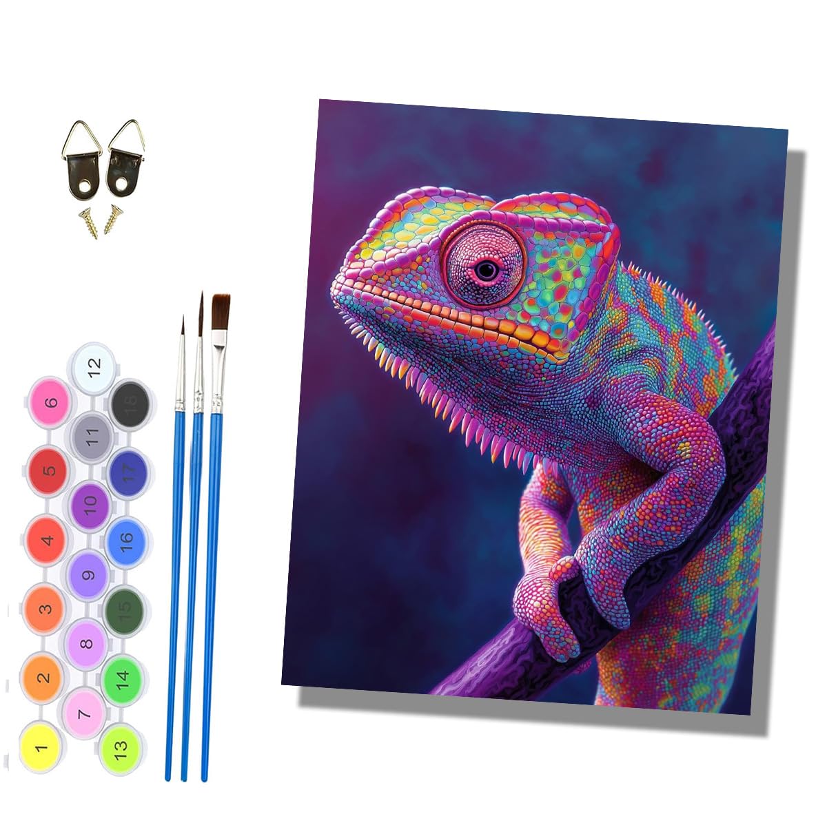 HONGPZH Paint by Numbers for Adults and Beginner Painting by Number Kits On Canvas Without Frame Painting Acrylic Paints Home Wall Decor 40x50cm/16x20in Colorful Chameleon