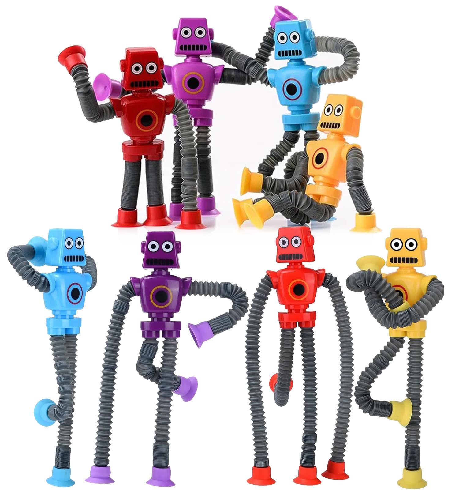Pop Tubes Robot Bulk Stretchy Fidget Toy 8 Pcs Travel Toys for Toddlers Telescopic Suction Cup Bendable Robotics Sensory Toys for Autism Back to