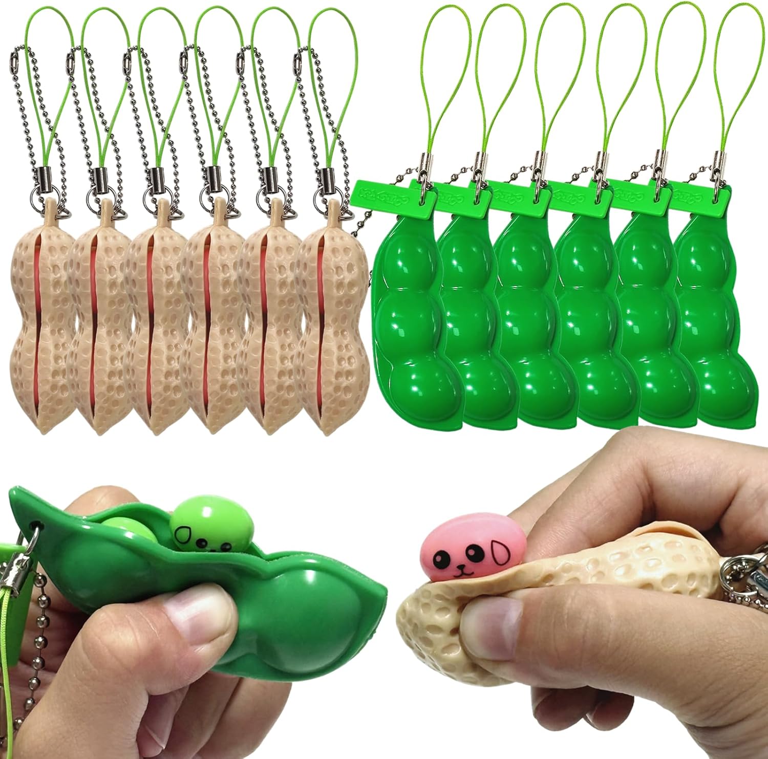 12PCS Squeeze Bean Keychain Fidget Toys for Skin Picking, Pea Pod Sensory Fidget Toys,Peanut Poppers Fidget Toy,Stress Relief Toys,Party Favors