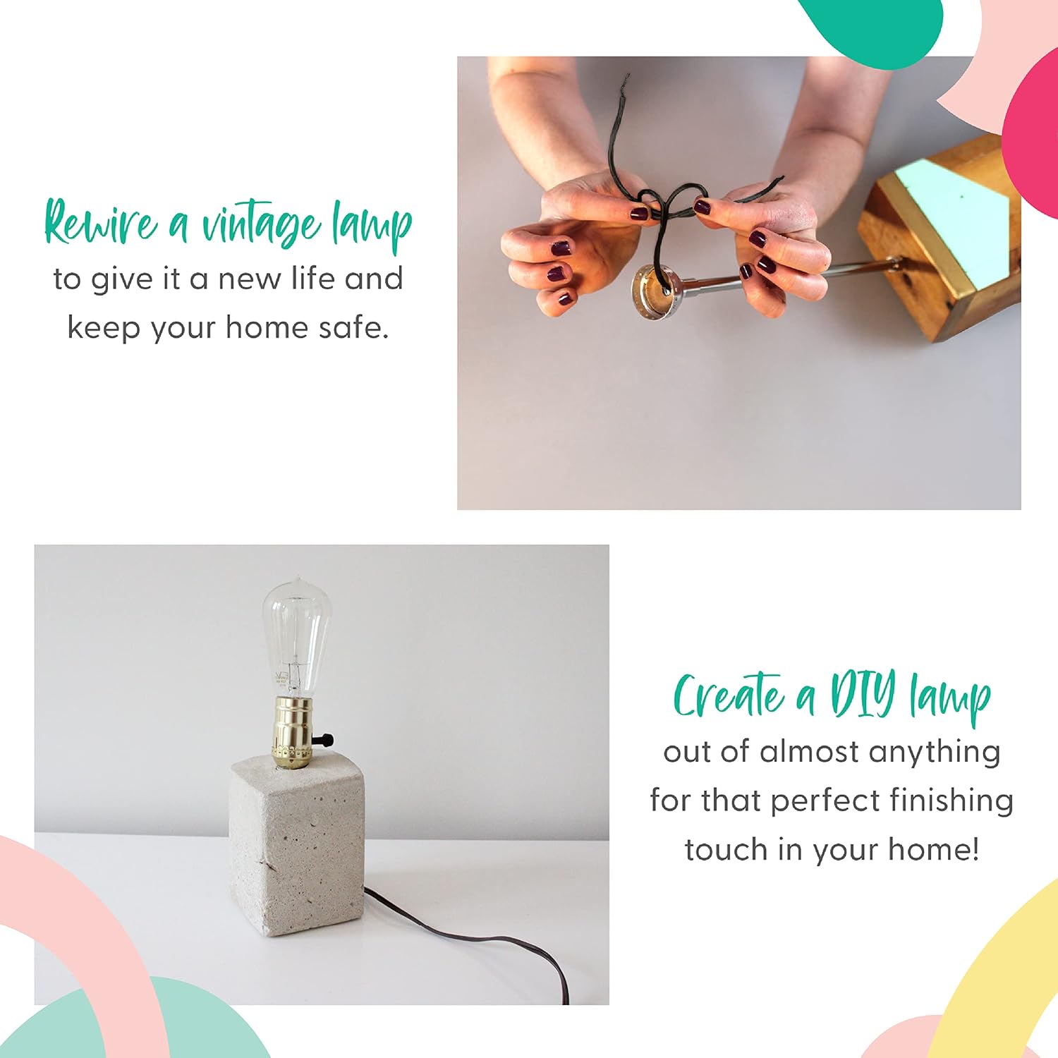 8 Ft Black Lamp Cord, Vinyl Covered Replacement Electrical Wire, DIY Repair for Table & Floor Lighting Fixtures, Polarized Molded Plug, UL Listed, 300 Volts, Safe in USA