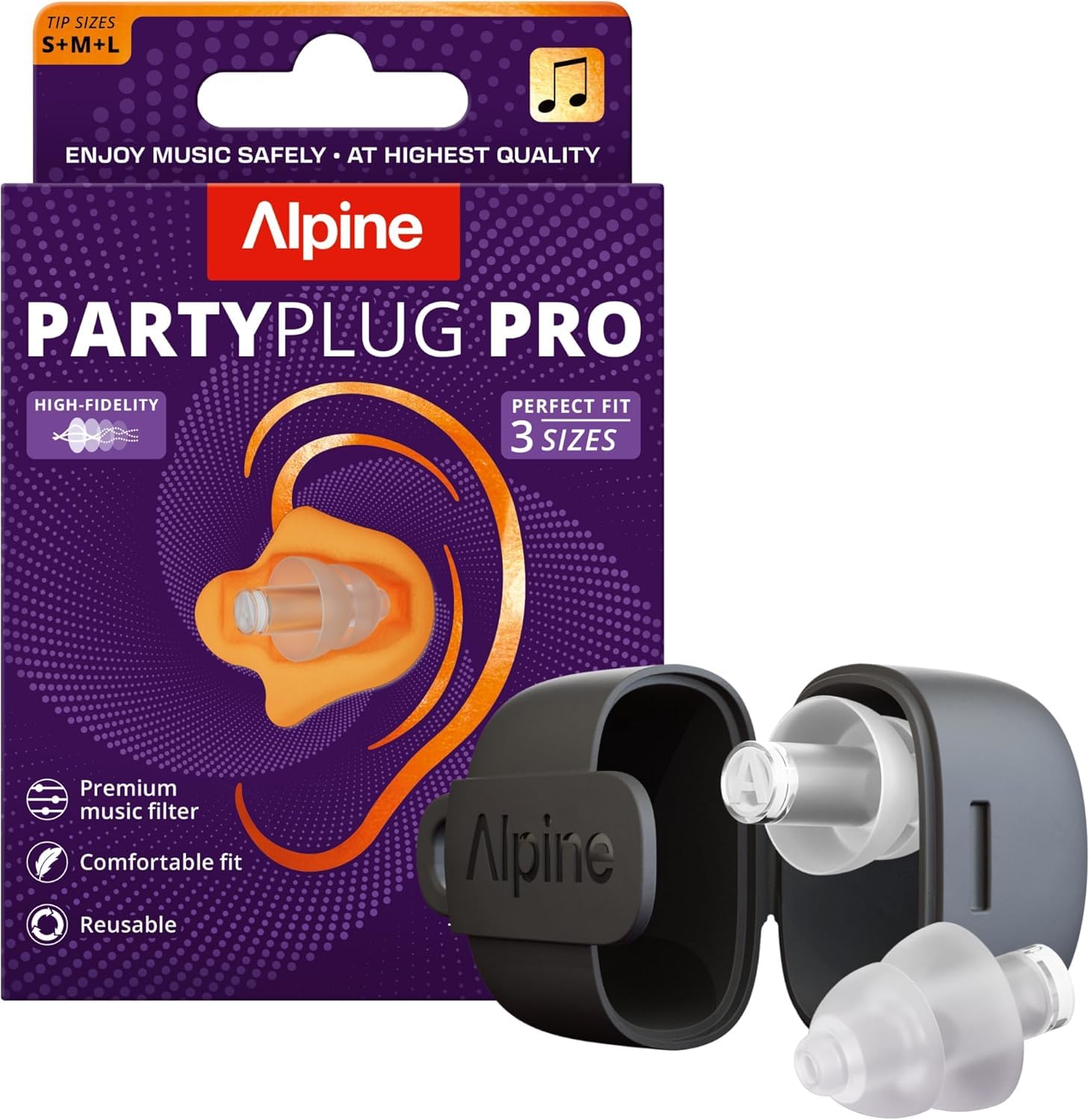 Alpine PartyPlug Concert Ear Plugs - Noise Reduction Ear Plugs for Party, Concert, Festival and Music - Reusable Earplugs (Pro Transparent (Multisize))