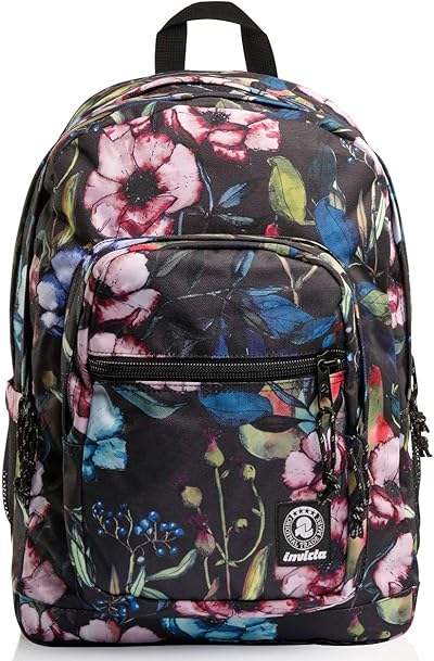 Zaino Scuola Jelek, Nero Fantasia Fiori, Zaino Doppio Scomparto con Tasca Porta PC, Tasche Porta Borraccia, Doppia Tasca Frontale, Tasca con Organizer, Scuola