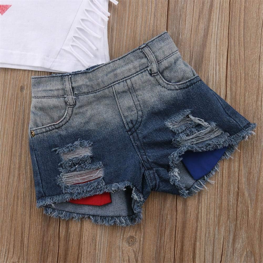 XFGLCK Toddler Kids Girl 4th of July Outfit American Flag Top Shirt +Short Pant Independence Day Set Summer Clothes