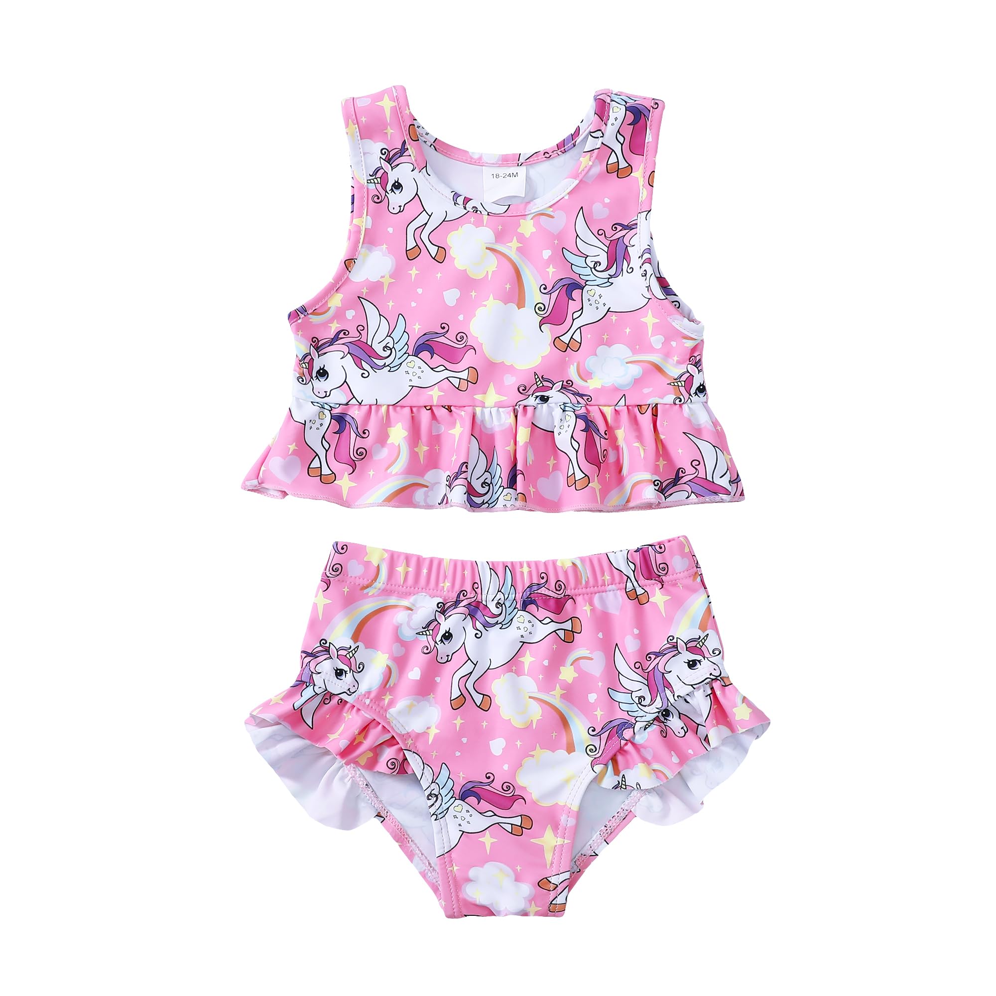 YWFSHOP Toddler Baby Girls Swimsuit Cute Ruffle 2 Piece Tankini Top and Bikini Bottom Swimwear