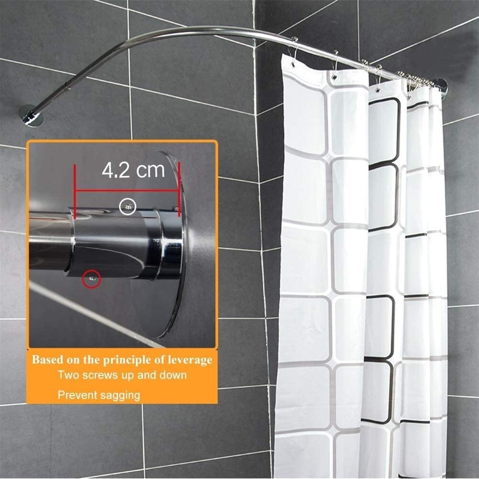 Genérico Barra Extensible Curva para Cortina de Ducha - Sin Necesidad de taladrar, riel en Forma de L de Acero Inoxidable para bañeras, tamaño Ajustable de 70-95 x 90-130 cm - Fácil instalación, eleg