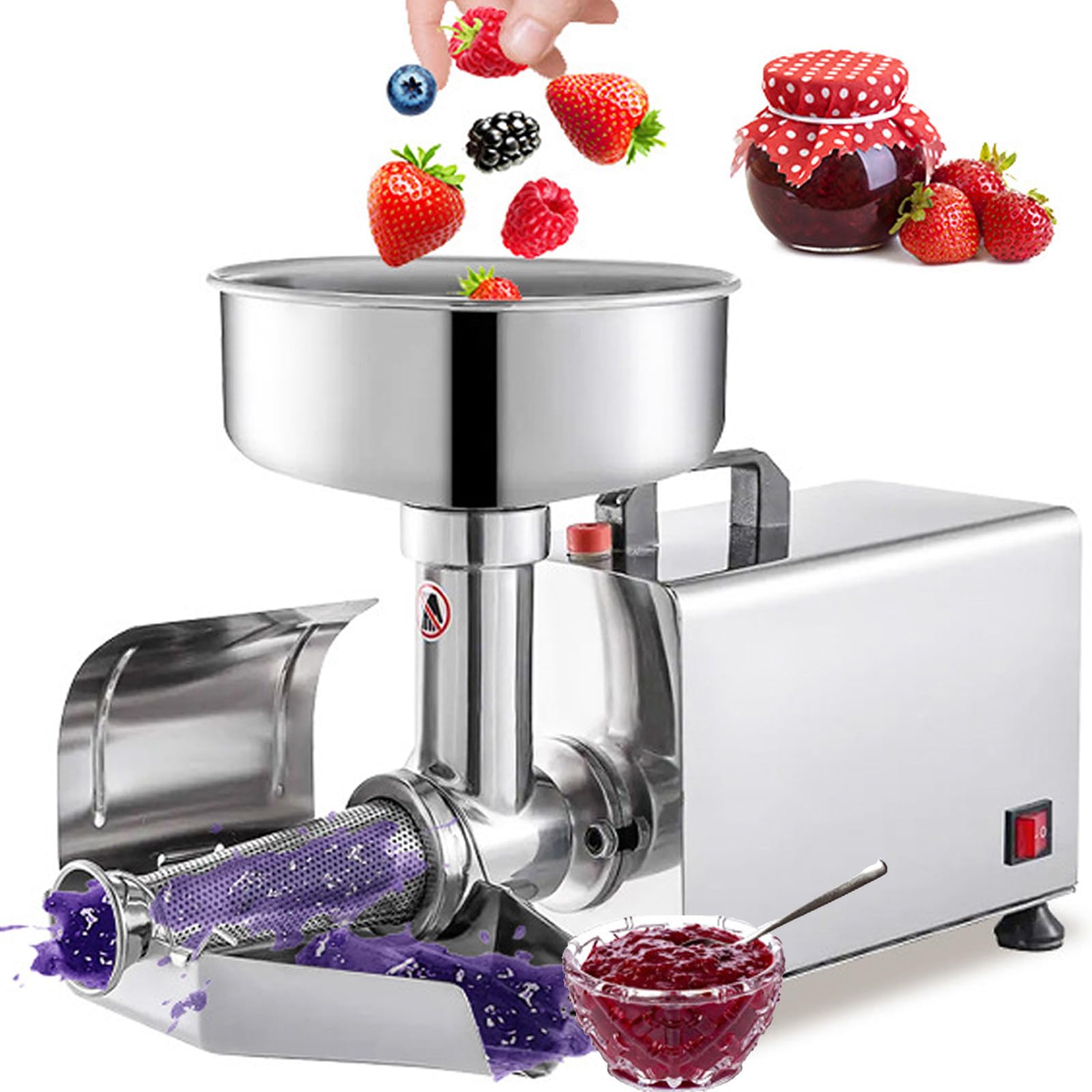 MYUYEE Electric Tomato Strainer 450W Commercial Grade Tomato Milling Machine Stainless Steel Food Press Tomato Sauce Maker Food Press Machine for Tomato Strawberry and Blueberry Sauce,220