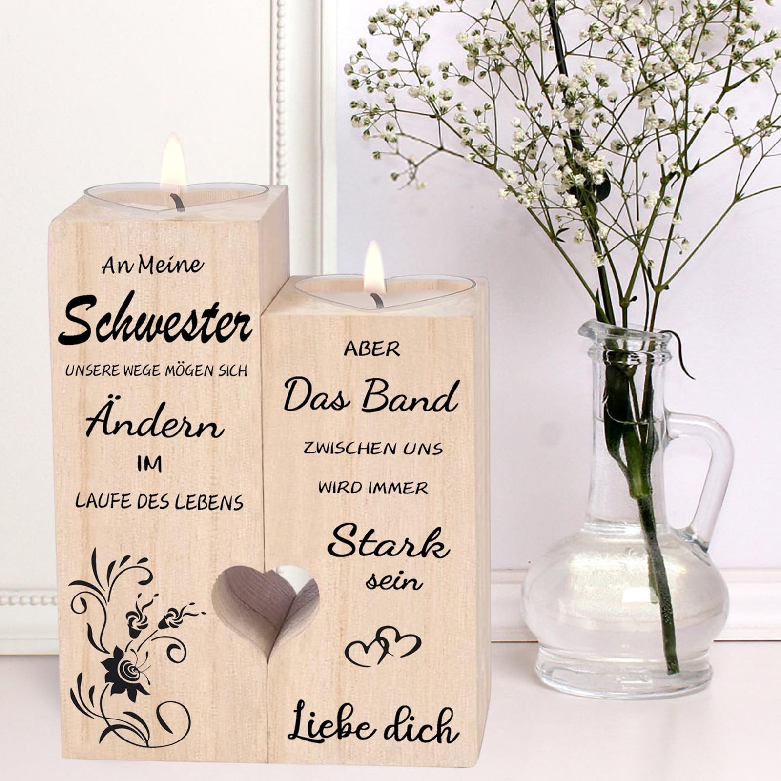 Porzellan-Teelichthalter Mit Projizierender Botschaft – Lithophanie-Kuppel Als Geschenk Für Schwester | LED- Oder Kerzen-betrieben