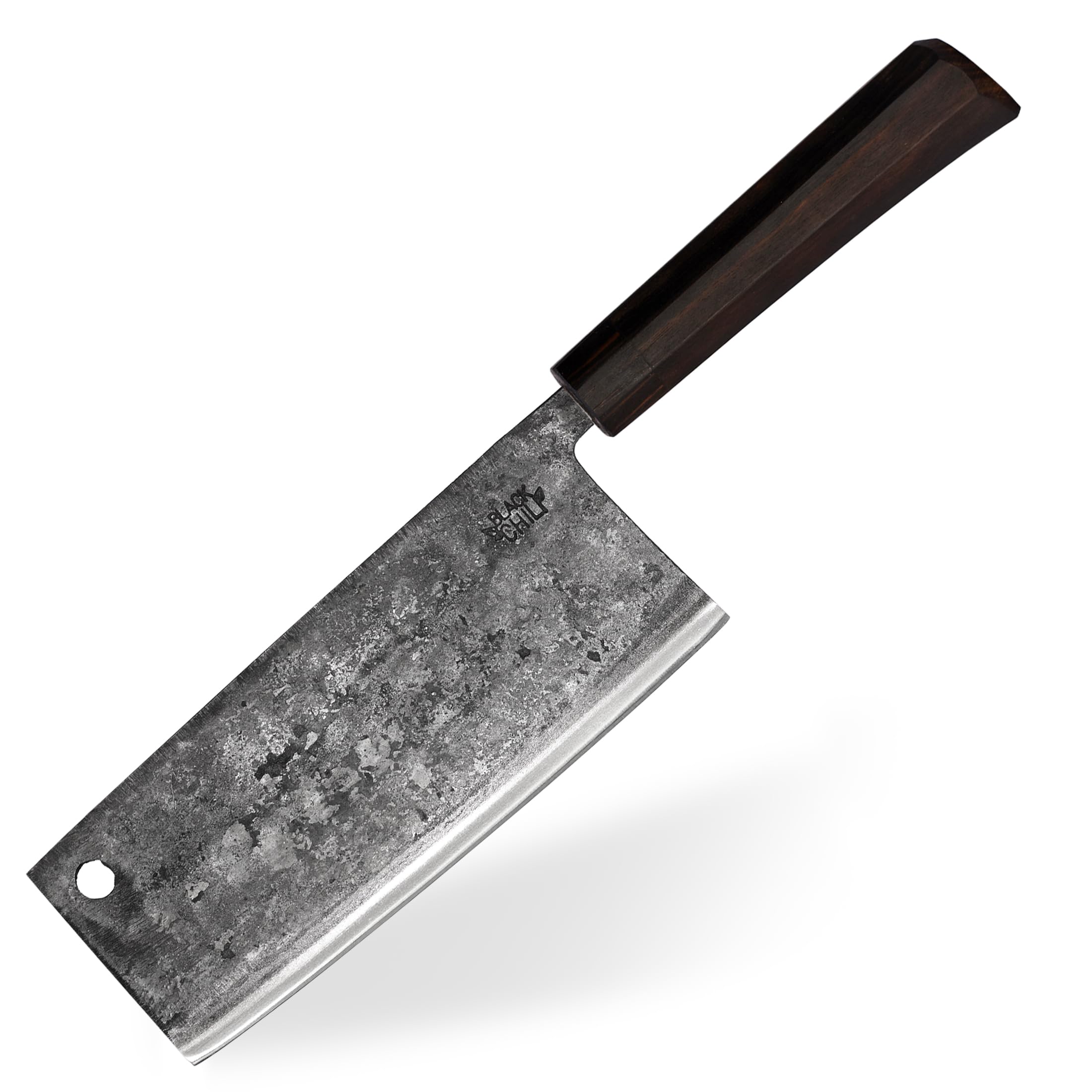 Hackmesser (Chinesisches Kochmesser) für Fleisch und Gemüse | Griff: Ebenholz | 18 cm Carbonstahl Klinge | Extrem Hart und langlebig | Hackbeil Küchenbeil mit Holzgriff | PETER-PEPPER-18
