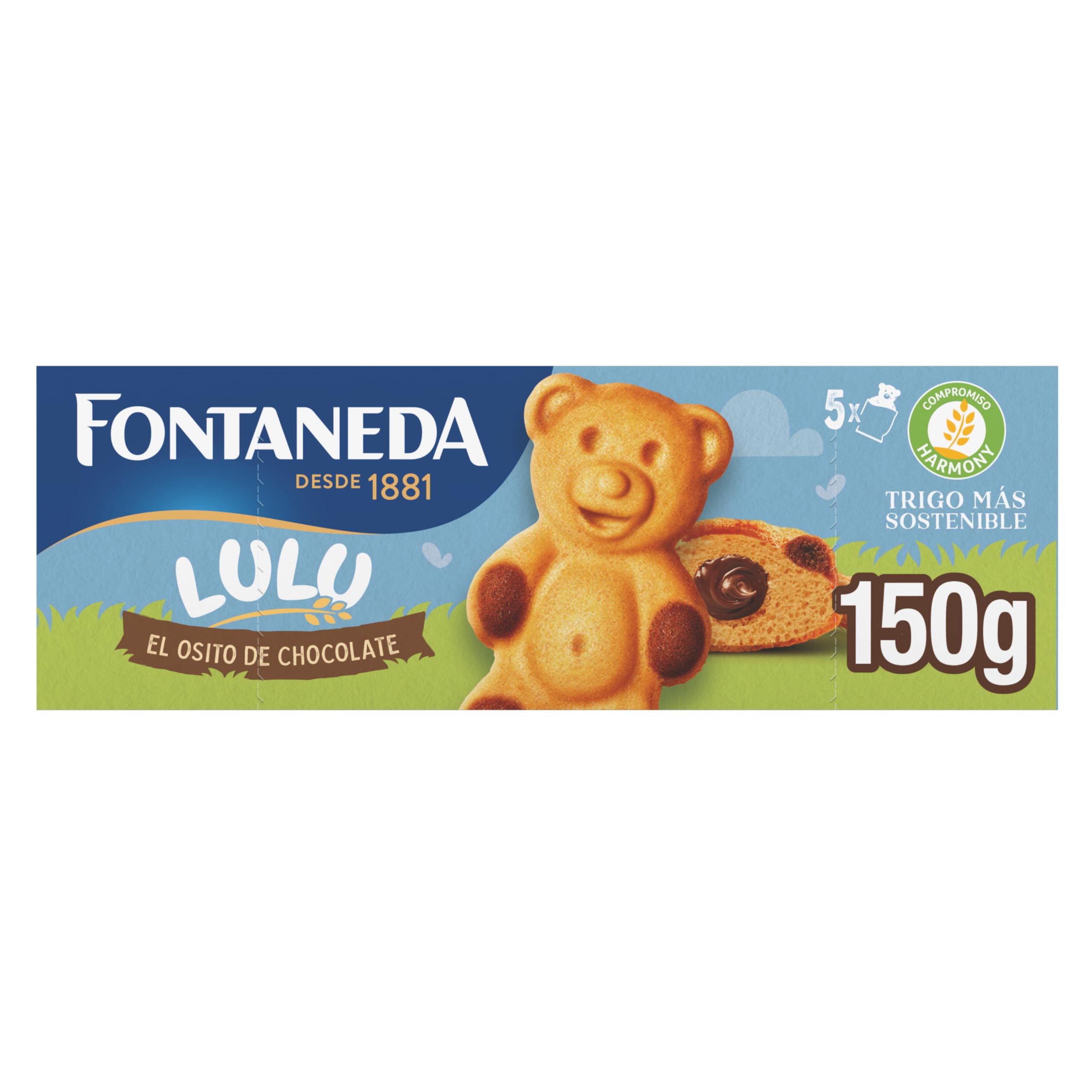Fontaneda Osito Lulu, Bizcochos Rellenos de Chocolate, Textura Tierna y Esponjosa , 150 g (5 Bizcochos)