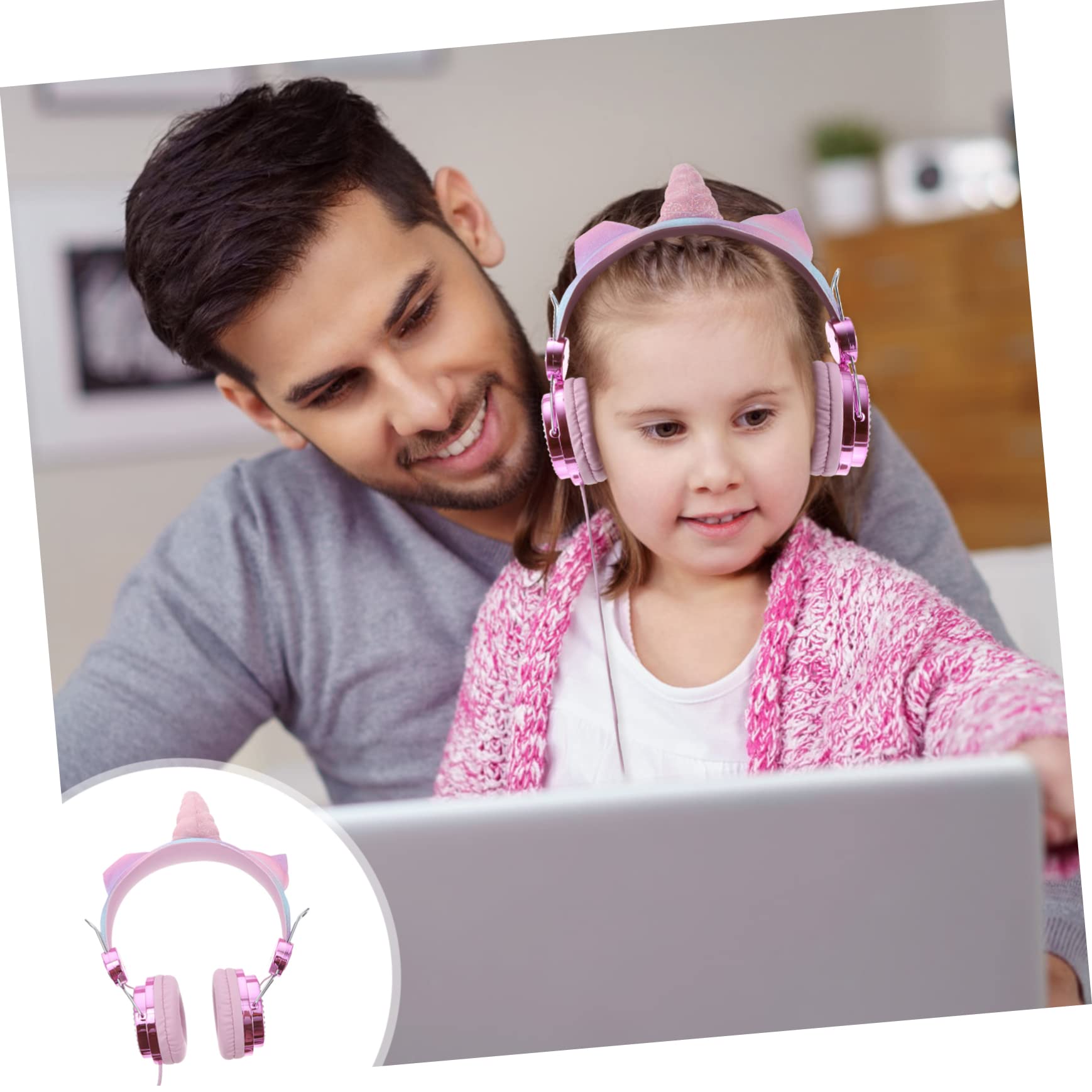 OSALADI 2piezas Auriculares Infantiles con Microfono Forma De Unicornio Diseño De Brillante y Auriculares para Niño Niña para Música y Cómodos y Plegables como