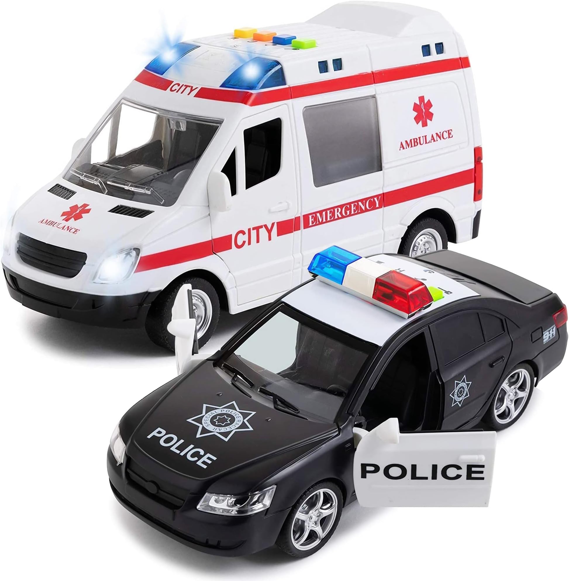 Toy To EnjoyPolice & Ambulance Car Set for Boys & Girls Friction Powered, with Lights and Sirens