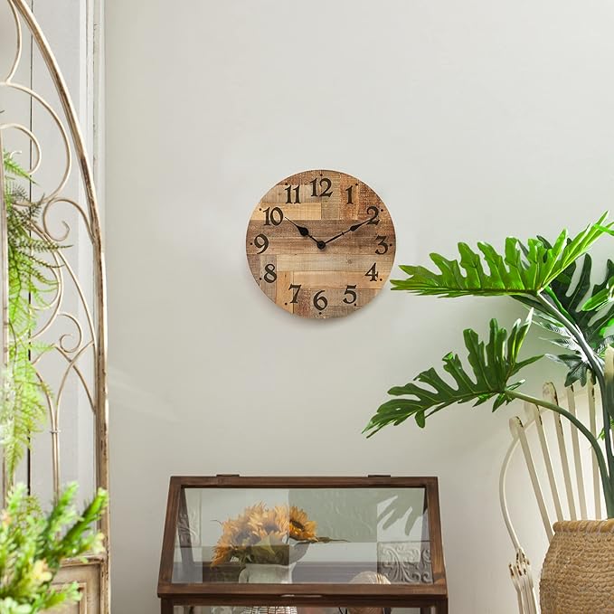 Reloj de Pared NIKKY HOME 12 Pulgadas Analógico Madera Rústico Silencioso miniatura 2