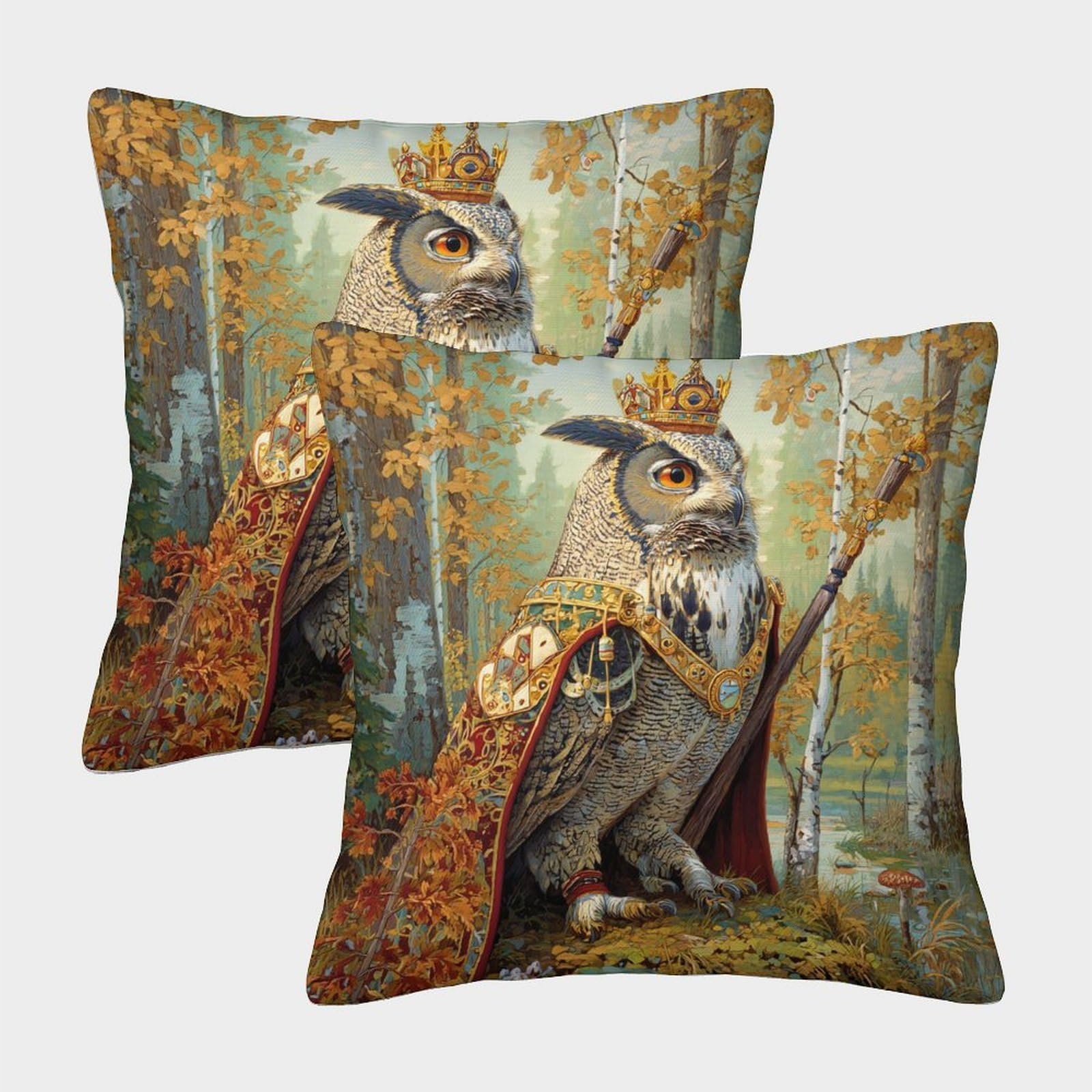 kaiyun 2 Pack An Owl Wearing A Crown And Holding A Scepter Pillow Case 3D Printed Cushion Box Suitable for Home Living Room Decoration Car Pillow Case 50x50cm