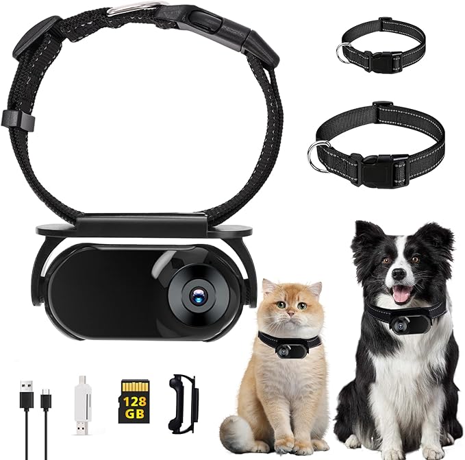 TwoWin Cat Camera Collar, Upgrade 360° Rotating 1080P HD Wireless Dog