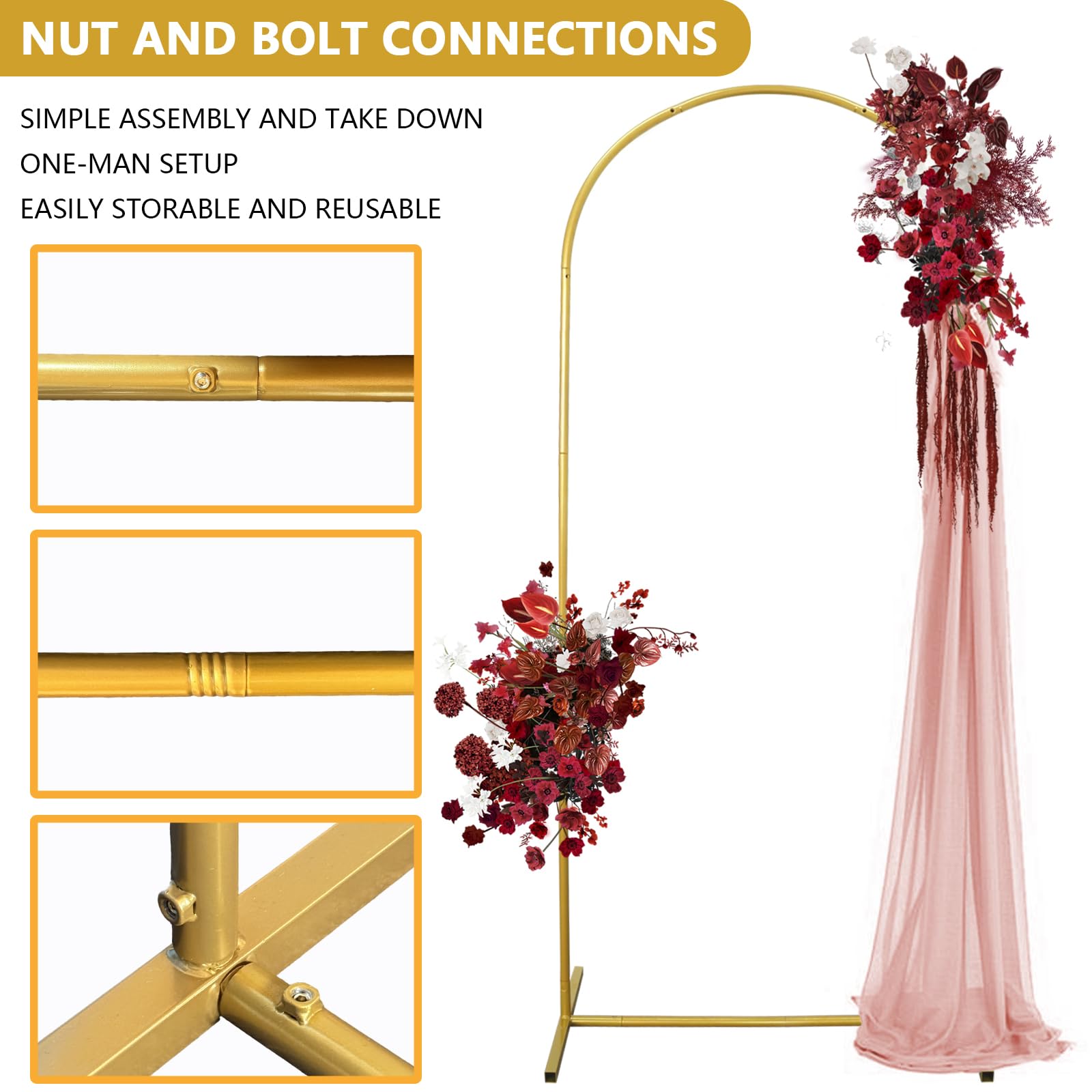 1.8Mx0.8M Arche de Mariage Backdrop Stand Balloon Arched Background Frame Metal Support Set for Wedding, Birthday, Party, Graduation, Anniversary Celebration Studio Background Decoration