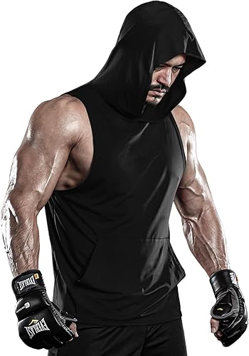 Miniatura 2 de DRSKIN Paquete de 2 o 1 camiseta sin mangas con capucha para hombre, culturismo, corte muscular, sin mangas, para entrenamiento de gimnasio