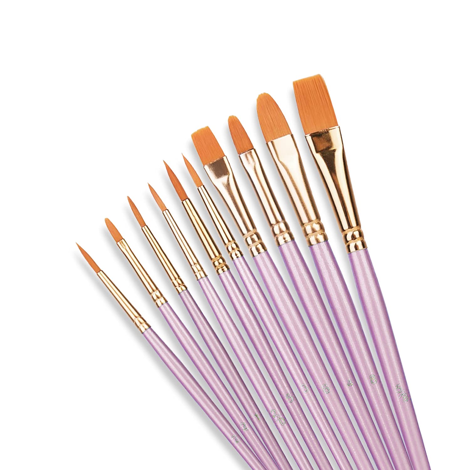 SHW Art Essentials 10 Pcs Paint Brushes Set,10 Sizes Nylon Hair Artist Painting Brush Kit for Acrylic, Oil Watercolor, Face Nail Body Art, Miniature Detailing & Rock Painting, (Pink)