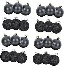 ULDIGI 24Pcs Bolas De Natal Pretas Decoração De Natal Bolas Inquebráveis Pretas Pingentes De Árvore De Natal Bolas De Natal Decorações De Plástico Bolas De Natal Pretas Decorações De