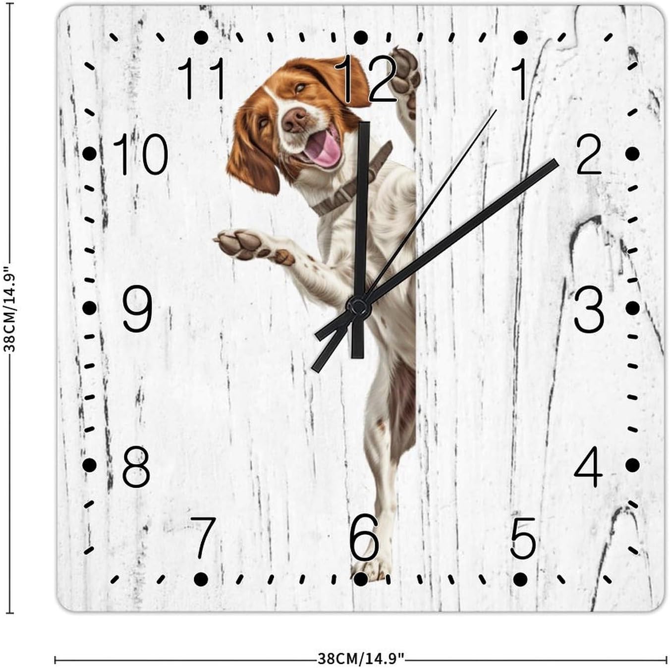 Brittany Spaniel Clocks Brittany Spaniel Dog Peeking ACorner Hanging Wall Clock Dog Lover Gift Wooden Decorative Clocks Non-Ticking Silent Wall Clock for Living Room 15x15in