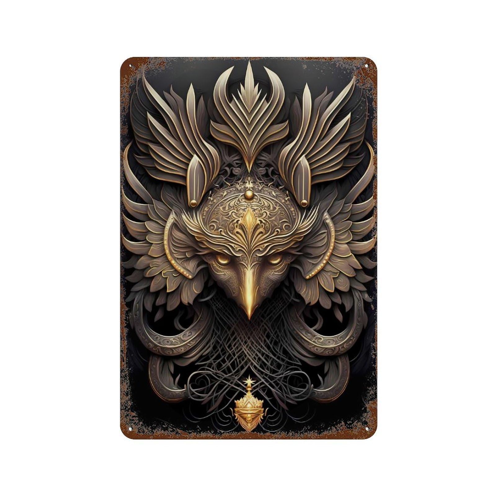 Mystic Golden God Phoenix 11.8"x7.9" Vintage Rust Metal Sign, Classic Wall Plaque for Pub, Kitchen And Man Cave Decor