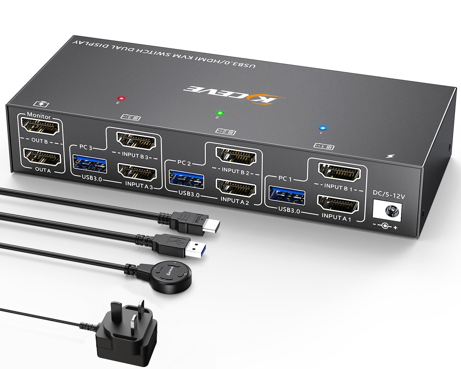 KVM Switch 2 Monitors 3 Computers HDMI, USB 3.0 KVM Switch 3 Computers 2 Monitor Share 4 USB 3.0 Ports Mouse Keyboard, 4K@60Hz, EDID, Wired Remote(4K HD 3 in 2 out KVM)-picture-13