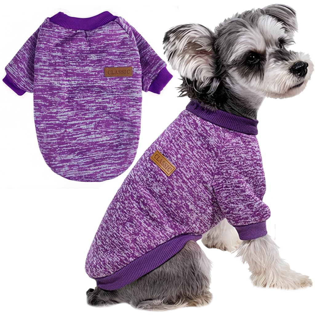 Dog Sweater for Medium Small Dogs, Soft Warm Puppy Clothes Cat Pet Apparel, Fleece Sweatshirt Outfit for Winter Christmas(Purple, Small)