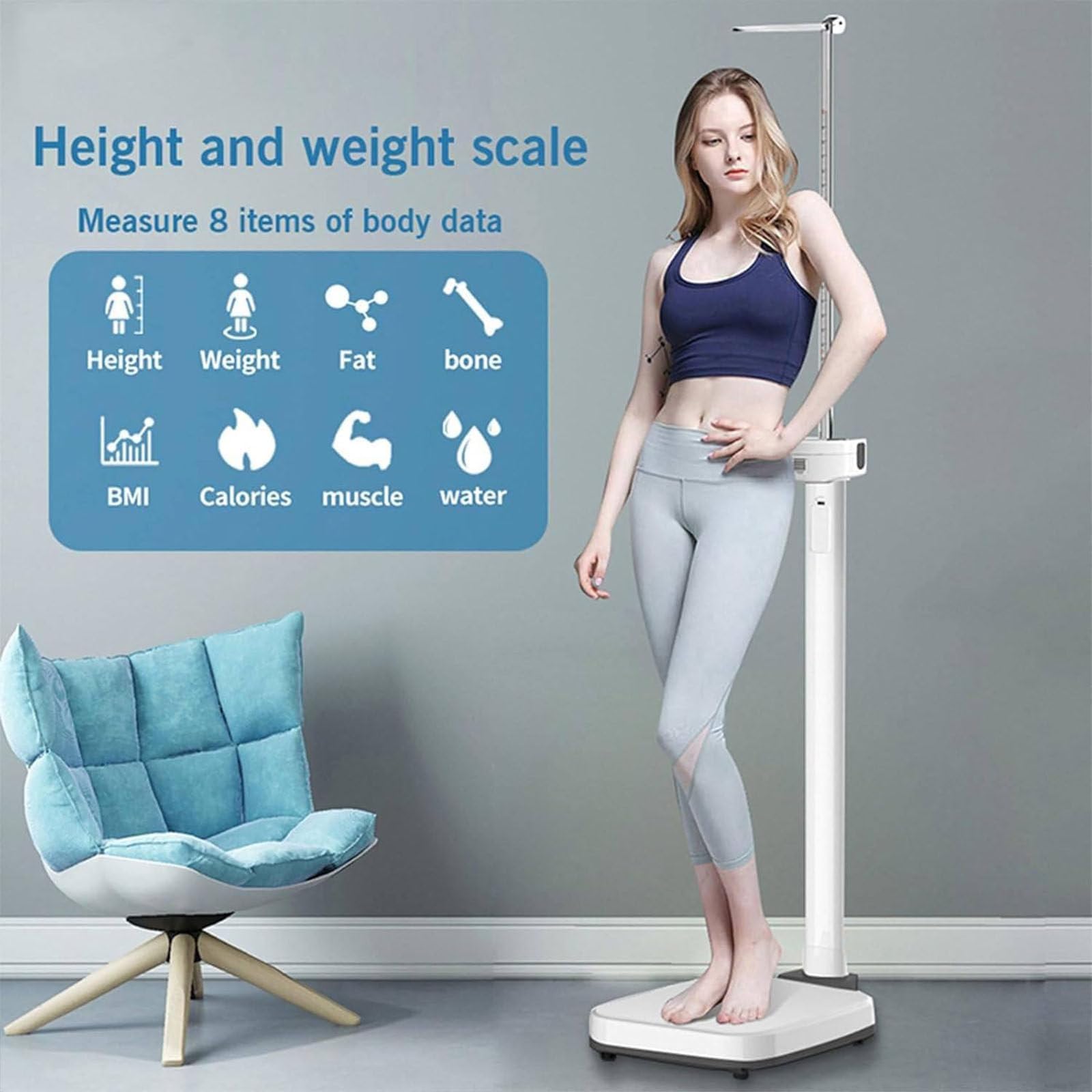 Bilancia Digitale Professionale,Analizzatore Medico del Grasso corporeo per Altezza,per Medico con capacità di 440 libbre con Display LCD, misurazione ad ultrasuoni per Peso/Altezza/Valore