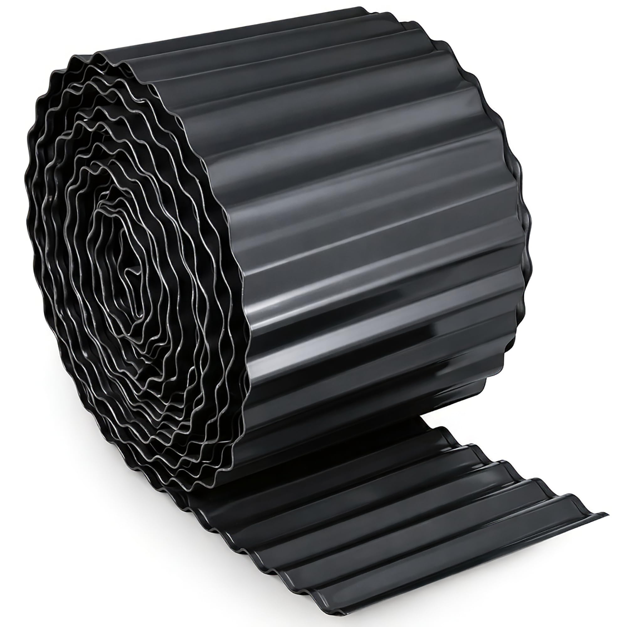 UNIGARDIA Anthracite Metal Lawn Edging 12 m - Steel Garden Edging 15 cm High - Easy to Install - Corrugated Garden Edge Border, Incl. 1 Pair of Assembly Gloves