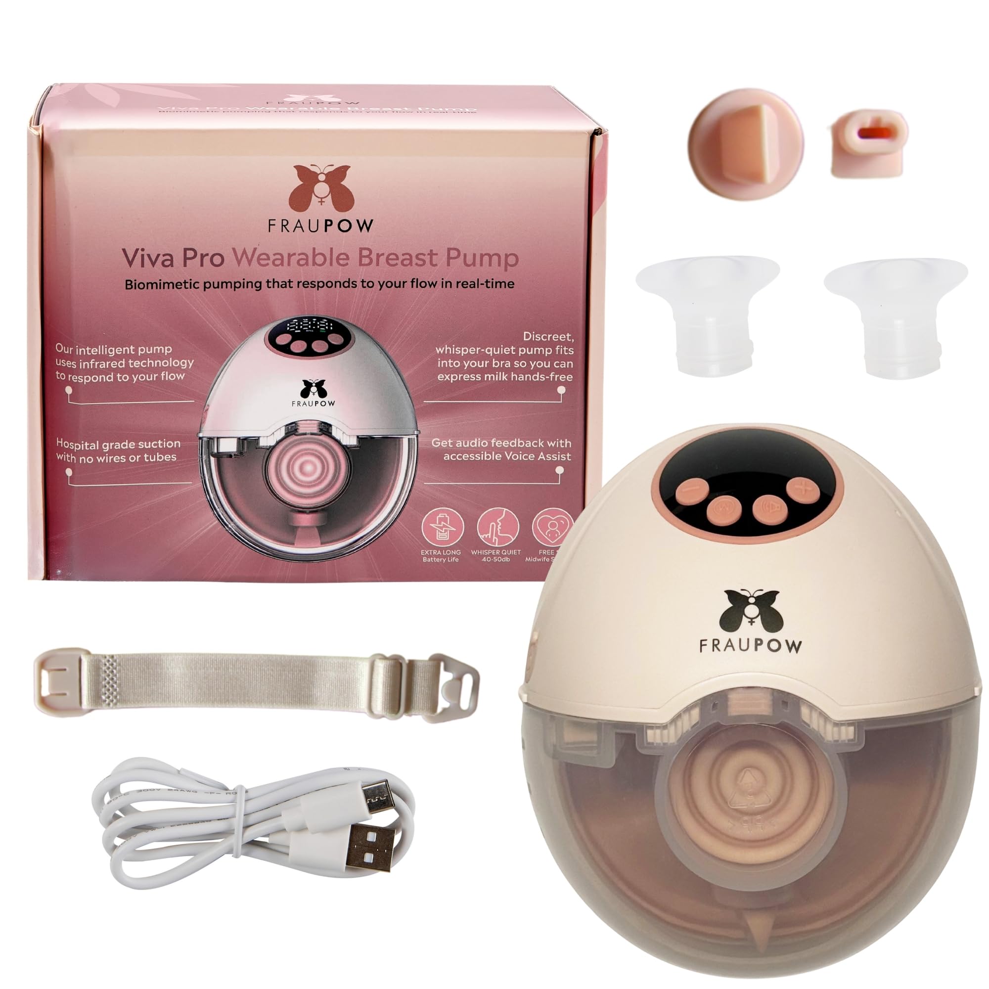Fraupow Viva Pro Electric Breast Pump | Includes Midwife Consultation & Breastfeeding Course | Award-Winning & Endorsed by The Breastfeeding Doctor | Voice Assist, Infrared, 4 Modes & 12 Intensities
