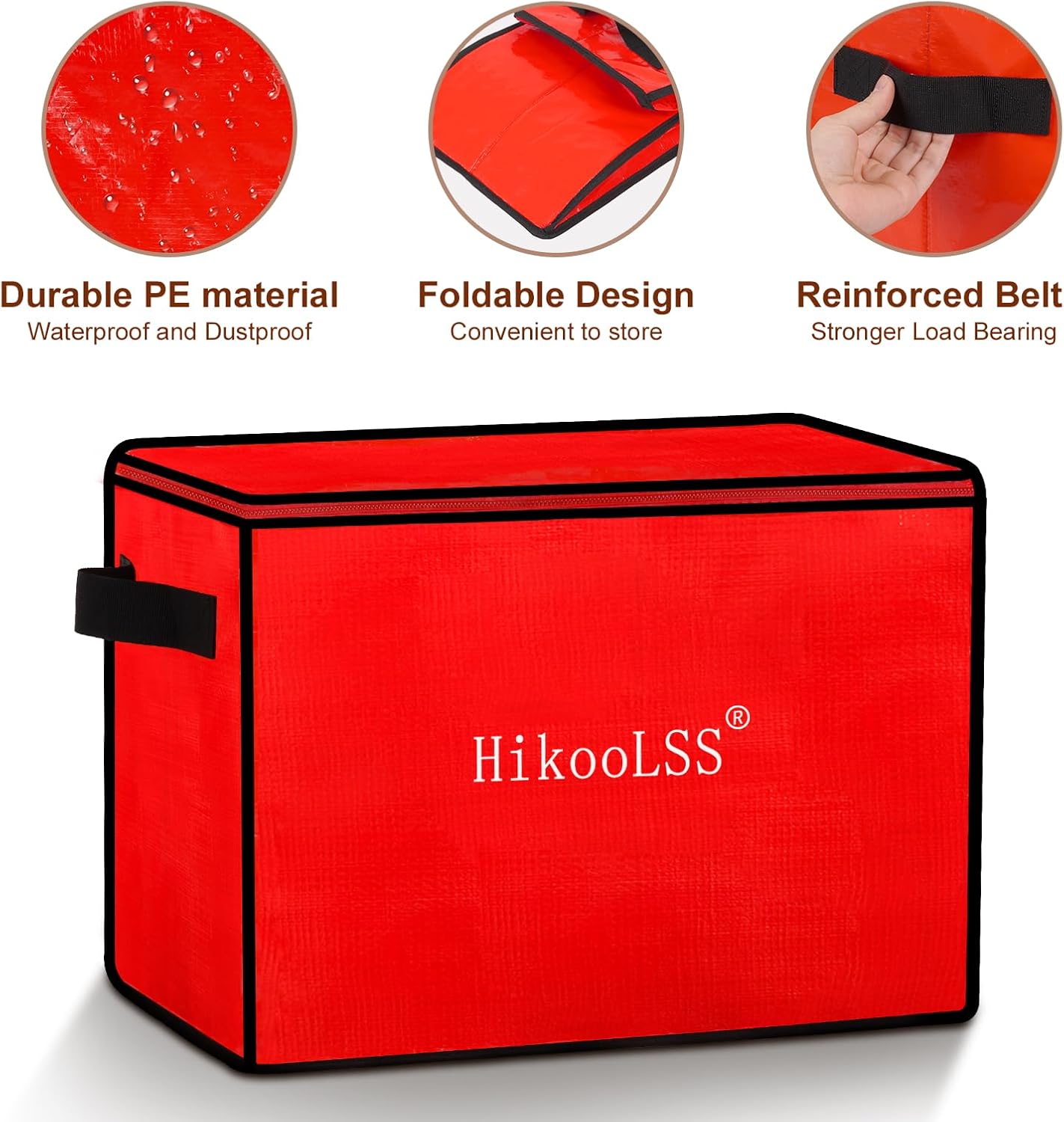 Christmas Ornament Storage Box - Stores up to 72 Holiday Ornaments with Adjustable Dividers,Covered Top and Two Handles,Double Zipper. PE Material Keeps Holiday Ornaments Clean and Dry (Red) - Image 4