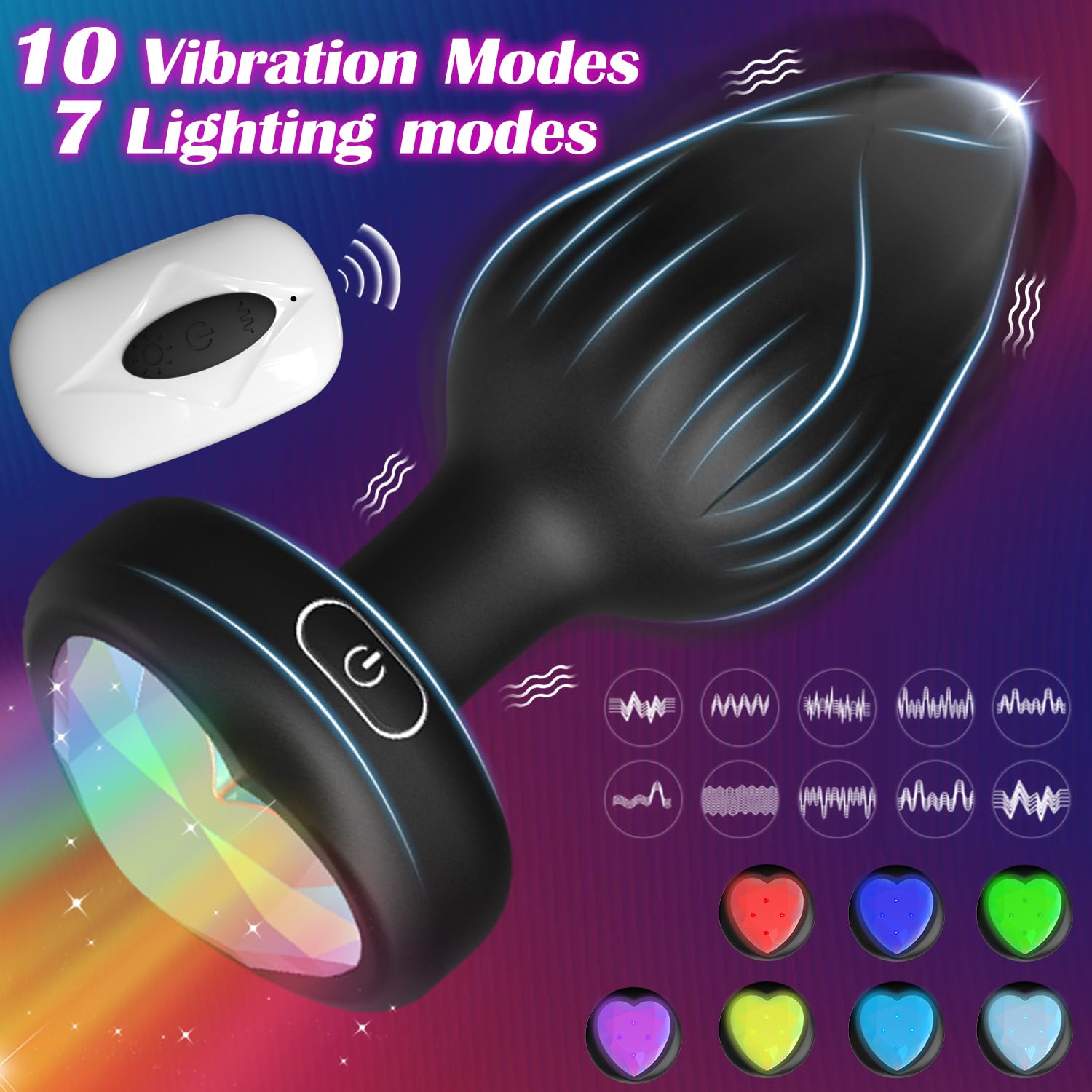 Anal Plug Vibrator Couples Sex Toys for Women, Light Up Vibrating Butt Plug with 10 Vibrations Adult Toys, Women Rose Sex Toys Anal Vibrators: Blcak