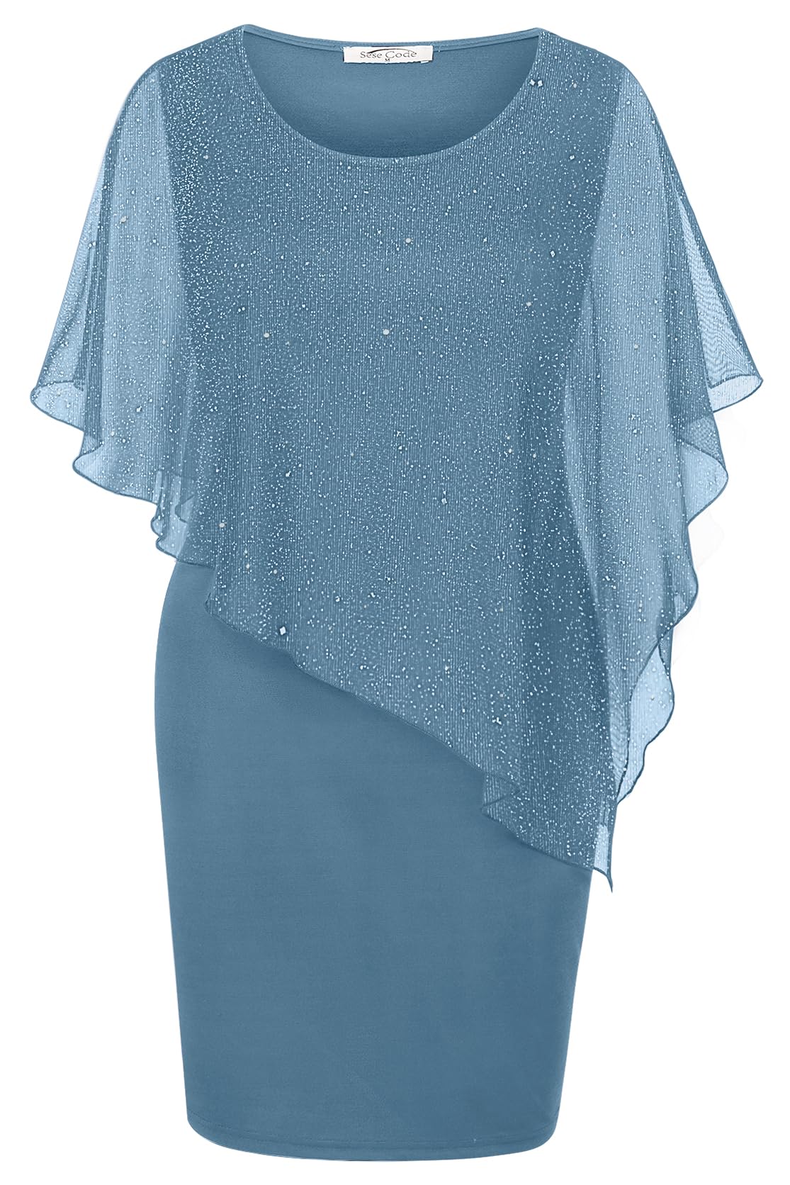 Women's Mesh Cape Overlay Bodycon Knee Length Pencil Dress for Wedding Guest