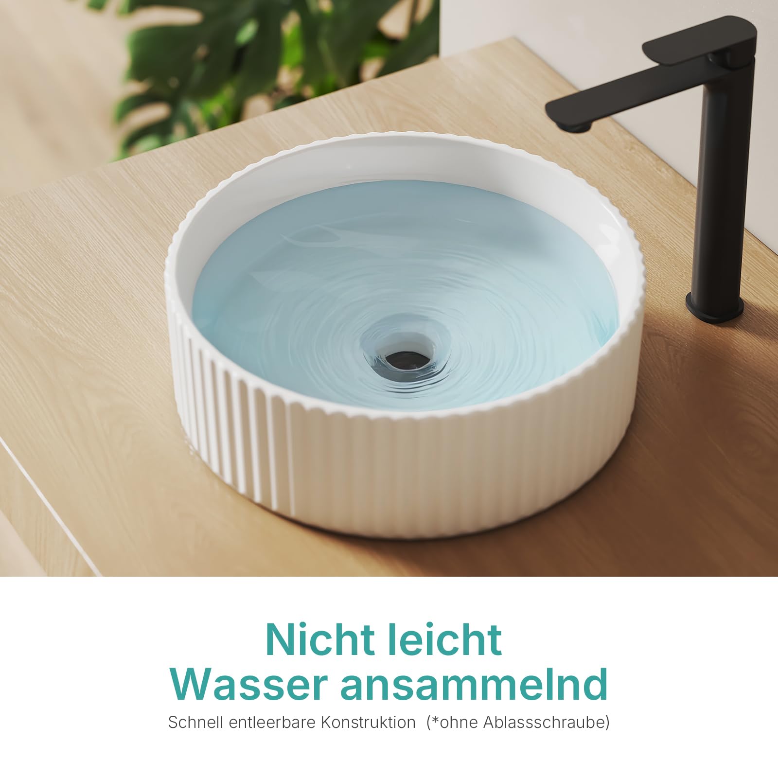 EMKE Aufsatzwaschbecken Rund 36,0×36,0×11,5 cm – Keramik Waschbecken für Gäste-WC & Badezimmer, Waschbecken Aufsatzbecken Ohne Hahnloch, Weiß