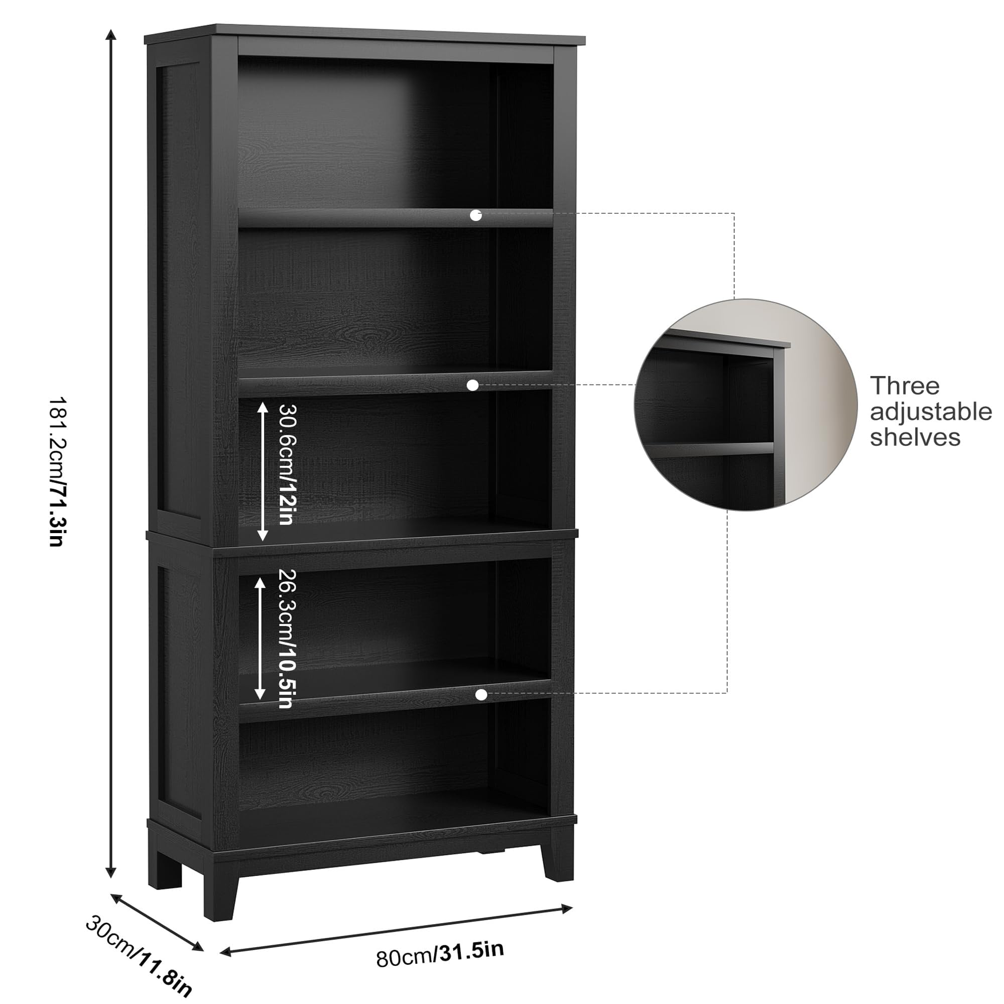 Bücherregal 5 Ebenen, Standregal 80x30x181cm Verstellbar Weiß