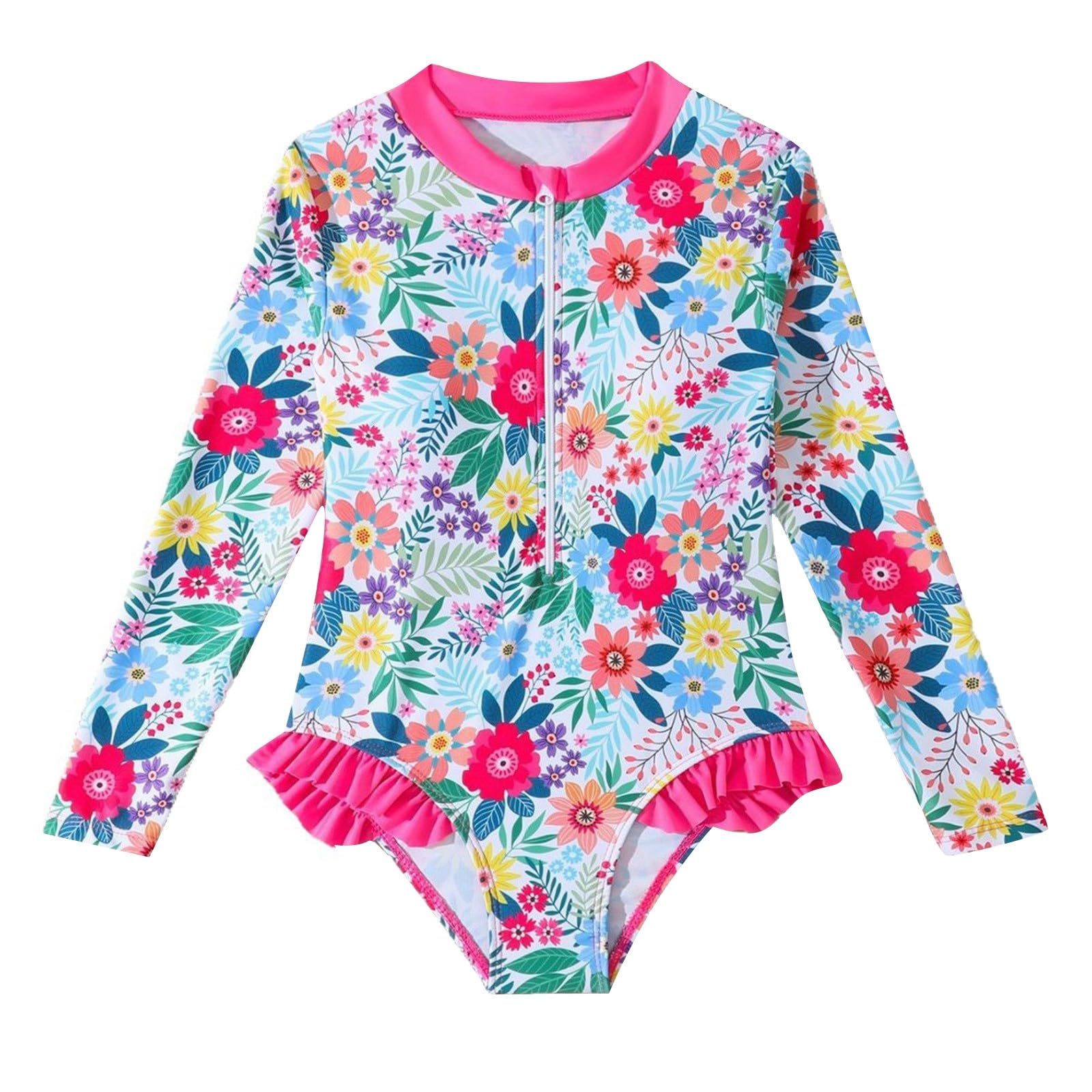 Generisch Bañador tankini de manga larga, informal, con estampado floral, para niñas