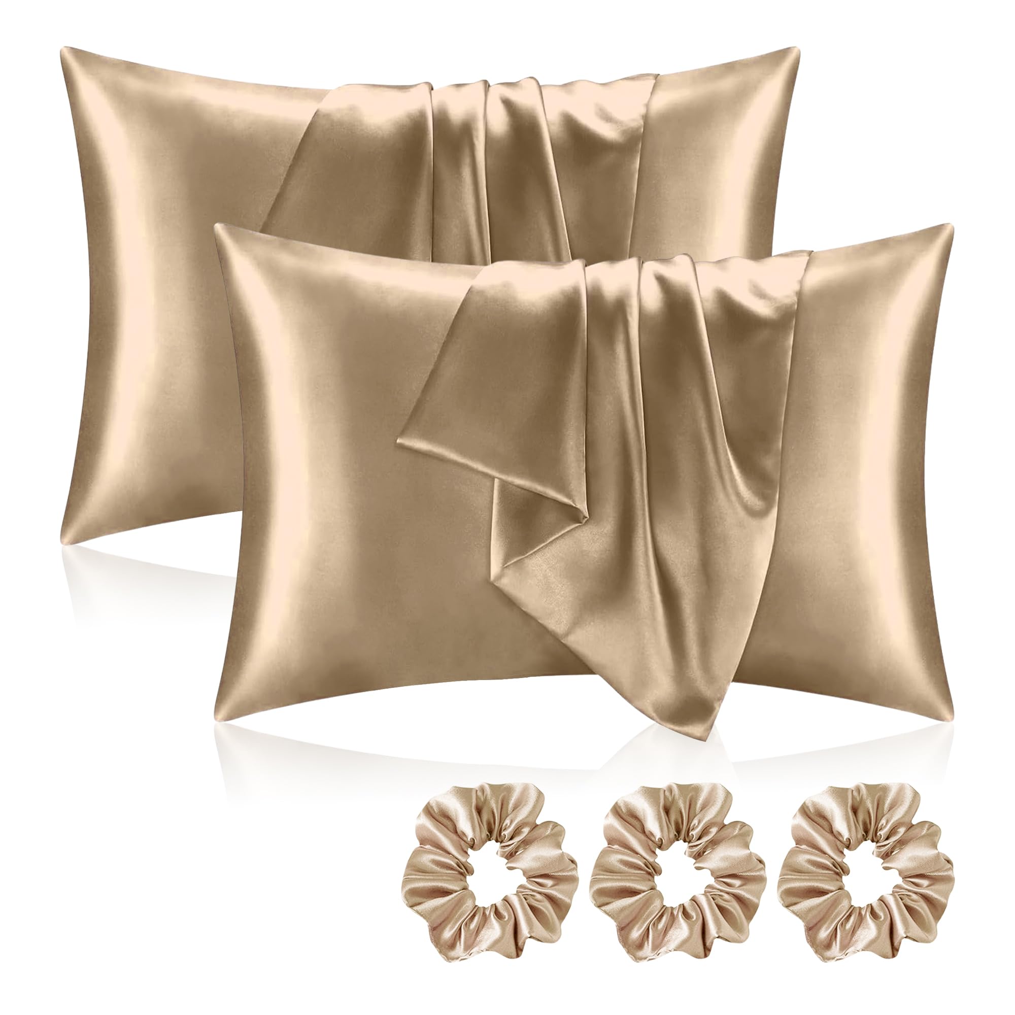 Satin Silk Pillow Cover Set with Scrunchies -1 Satin Silk Pillow Cover Set with Scrunchies -1
