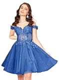 Sparkly Lace Applique Homecoming Dresses 2024 Off Shoulder Tulle Short Prom Dress Quinceanera Dress for Teens