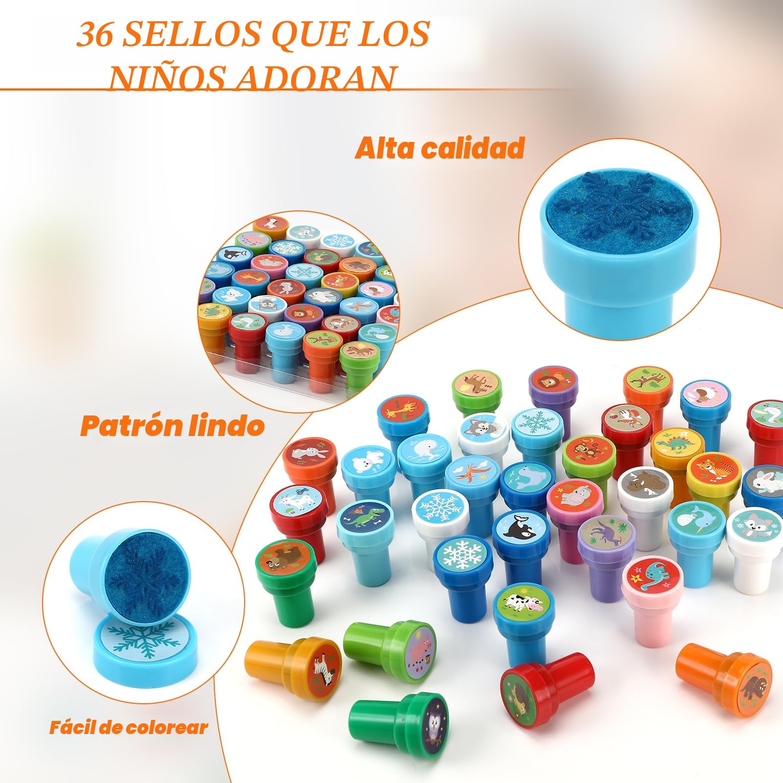 Collazoey 36 Piezas Sellos para Niños, Juego de Sellos de Animales Multicolores, Sellos Autoentintables para Niños,para Regalos de Fiestas Infantiles,Llenador de Bolsas de Regalo,premios Escolares