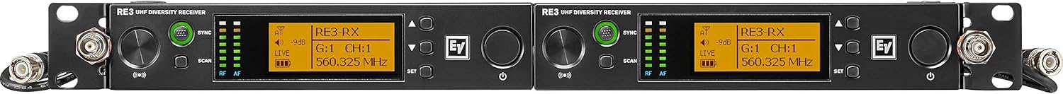 Two Electro-Voice RE3-RX receivers coupled together, viewed ti hareup.