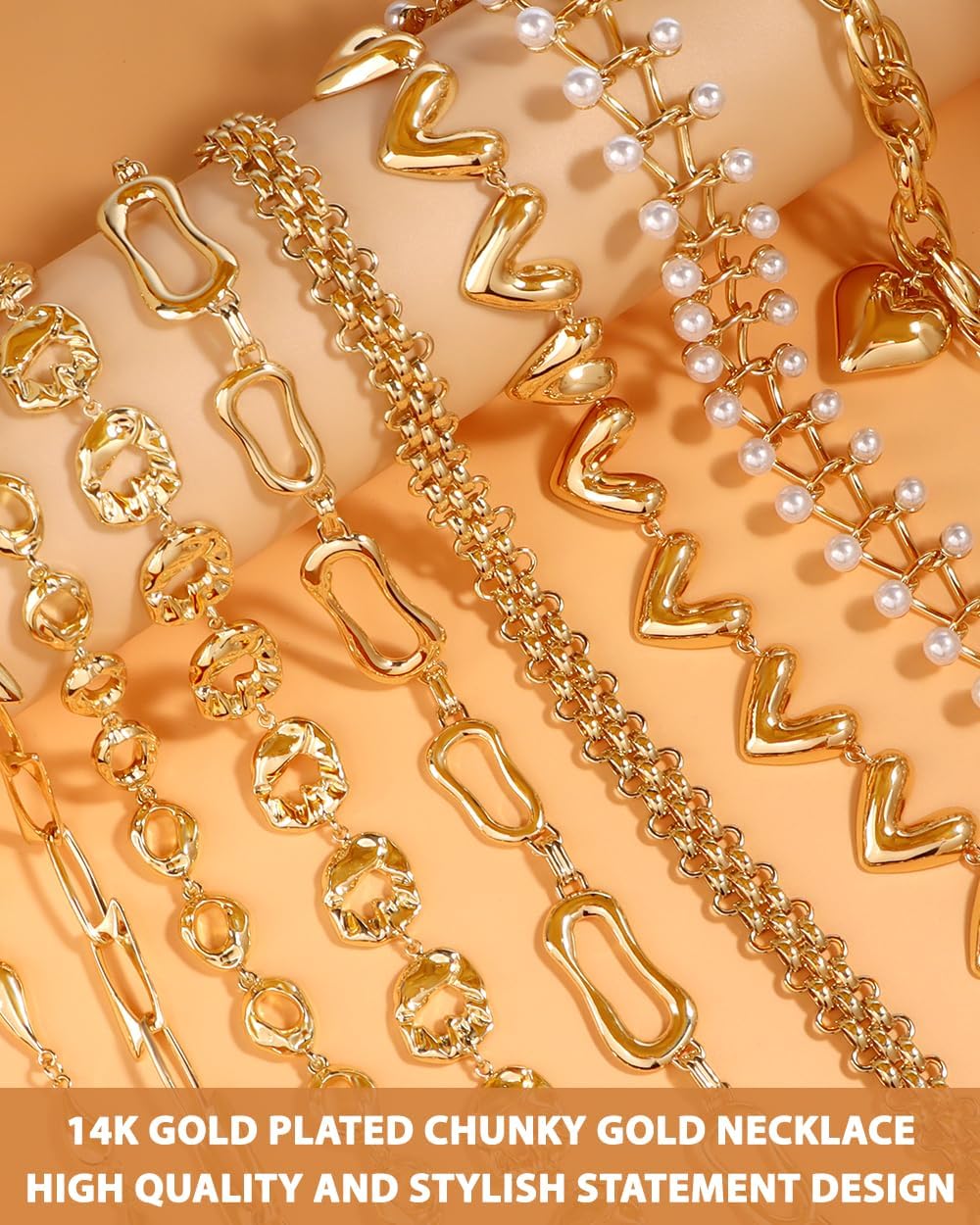 Chunky Gold Choker Necklaces for Women,14K Gold Plated Teardrop Thick Chain Necklaces for Women Bold Statement Necklace Trendy Jewelry Gifts - Image 5