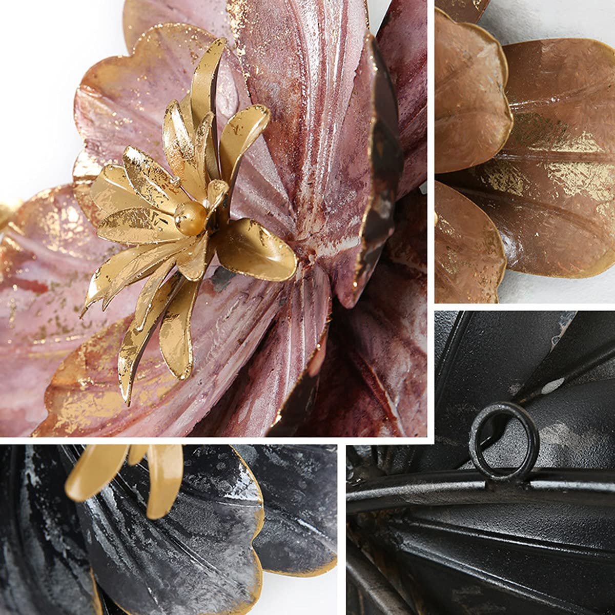 Set van 3 bloemen metalen wanddecoratie zwart metalen kunst aan de muu