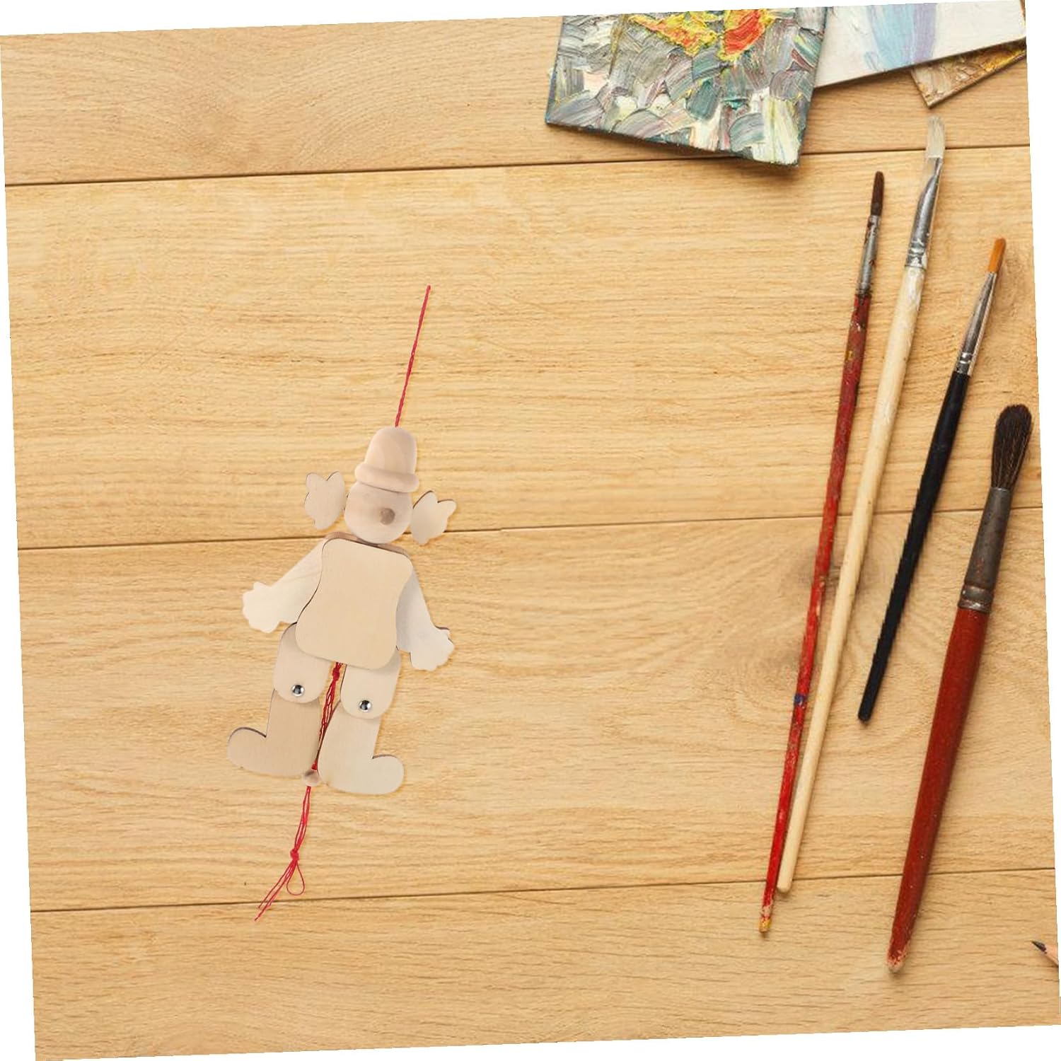 6pcs Wooden Clown Marionette Puppet Kit for DIY Project Unfinished Pull String String Puppets Handmade Wood Craft for Creative Play and Hand-Eye Coordination