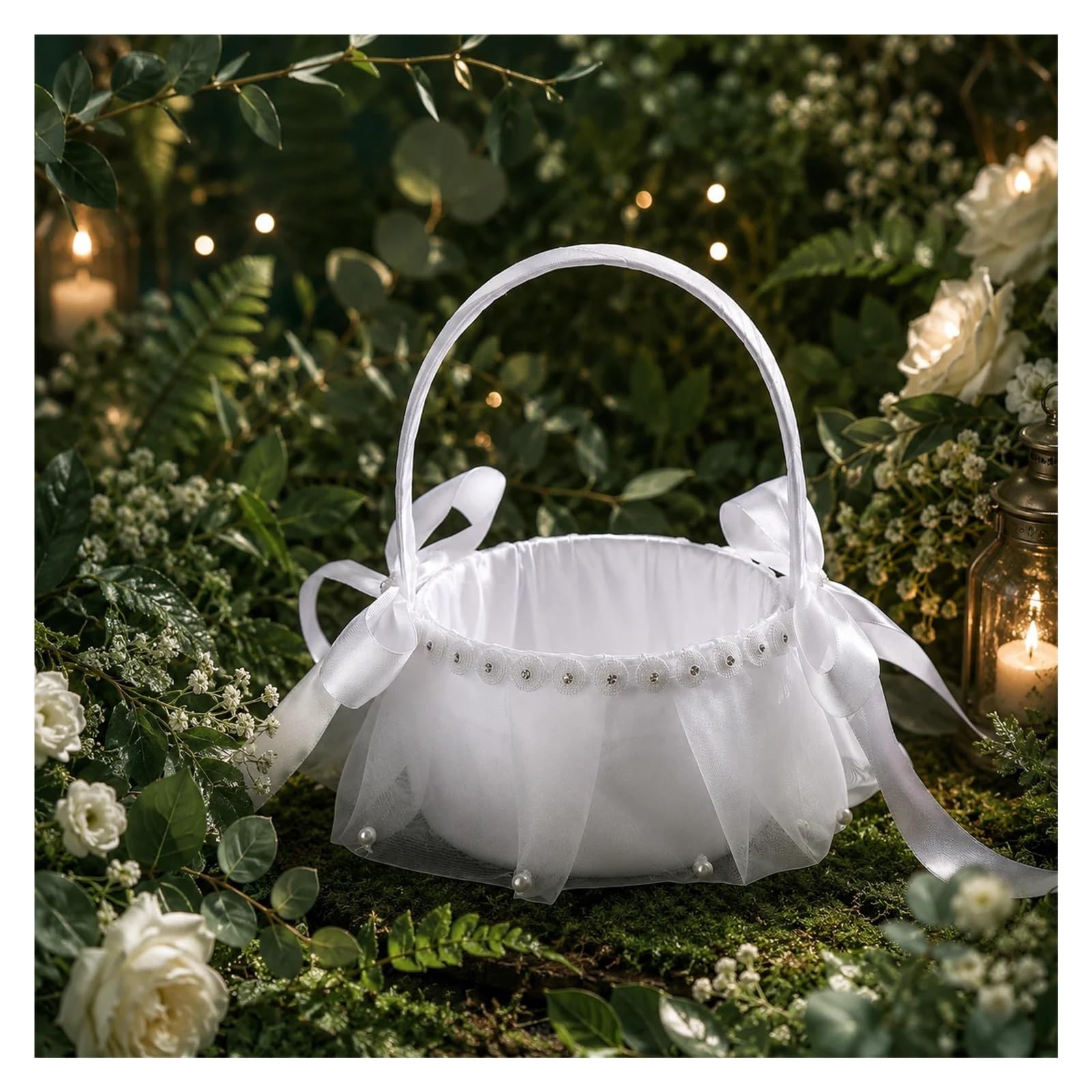 Blumenkörbchen Hochzeit 2 Stück weißer Tüll-Hochzeitsblumenkorb