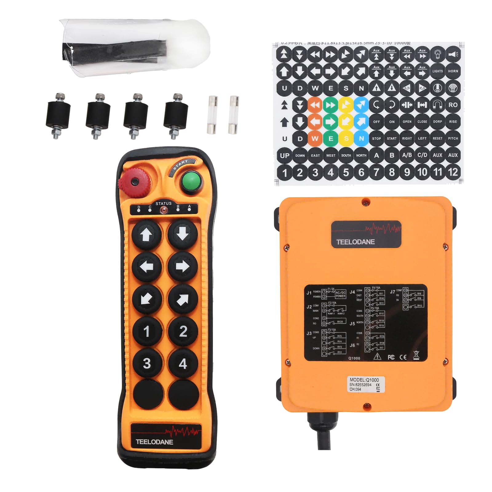 Kit di controllo remoto industriale a 10 canali, con interruttore di alimentazione, verricello wireless, 24 V, 110 V, 220 V, accoppiamento automatico, chiave di sicurezza per gru a