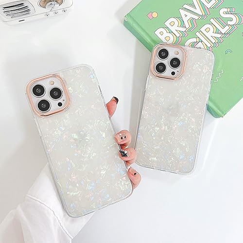 Miniatura 4 de YeLoveHaw Funda diseñada para iPhone 13 Pro Max para mujeres y niñas, con patrón de concha con purpurina nacarada, bonita funda protectora de panel
