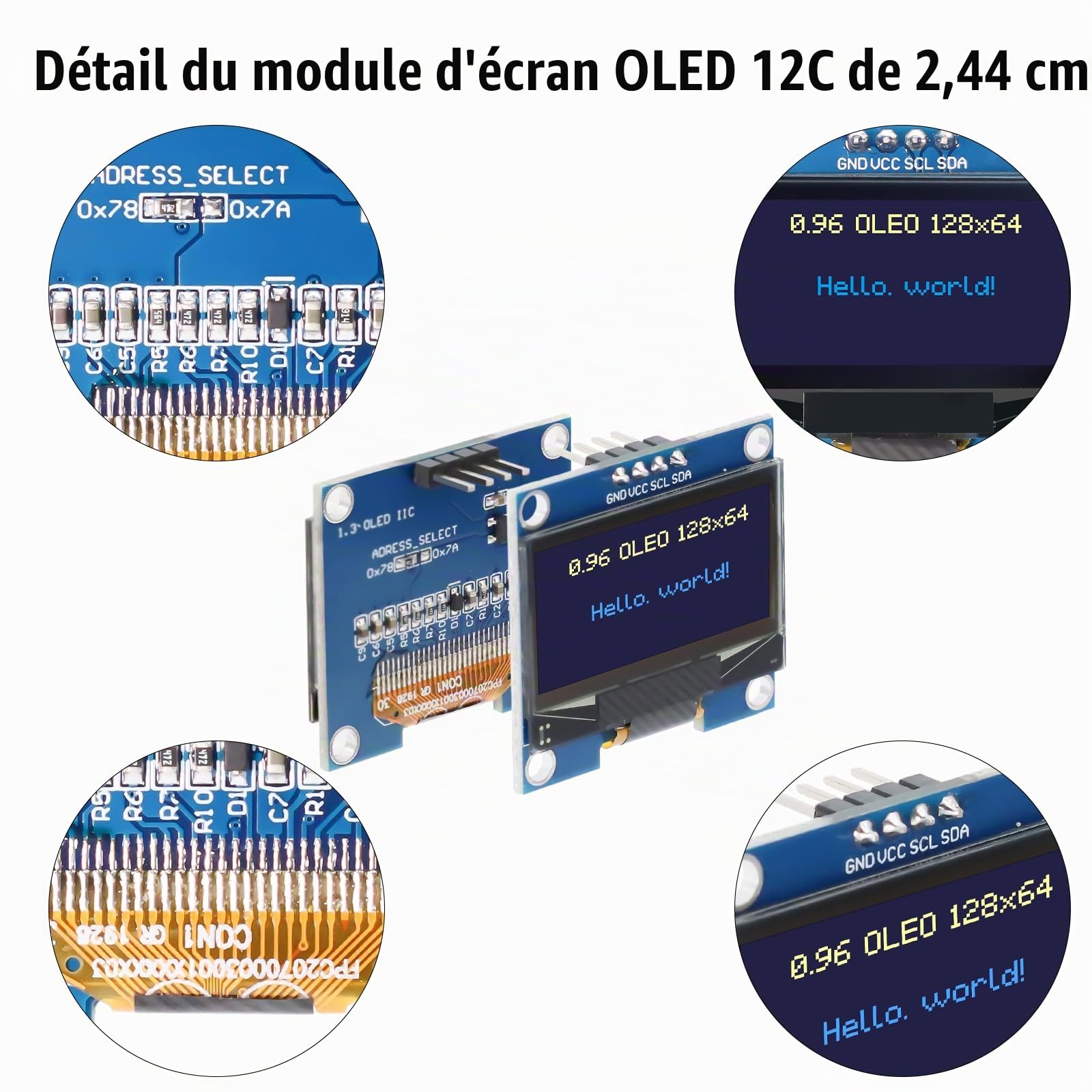 OLED I2C Display Module RUIZHI 3 pièces I2C Display 128 x 64 Pixel 0.96 Pouce,Caractères de Couleur Bleu et Jaune, Display Compatible avec Arduino