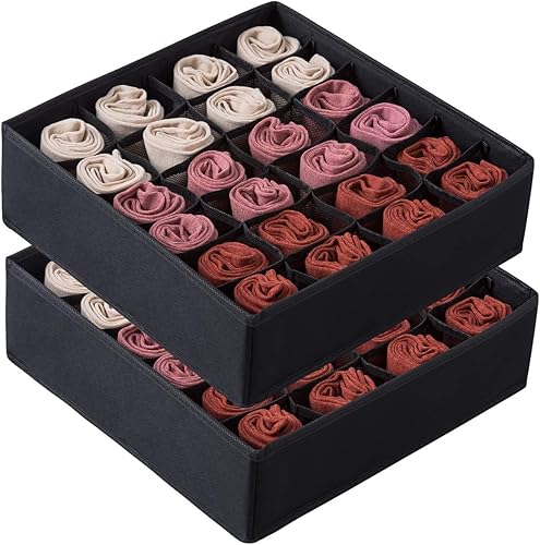 Qozary - Paquete de 2 cajas separadoras de cajón, 24 o 16 compartimientos, plegable, organizador de clóset para guardar calcetines, lencería, ropa