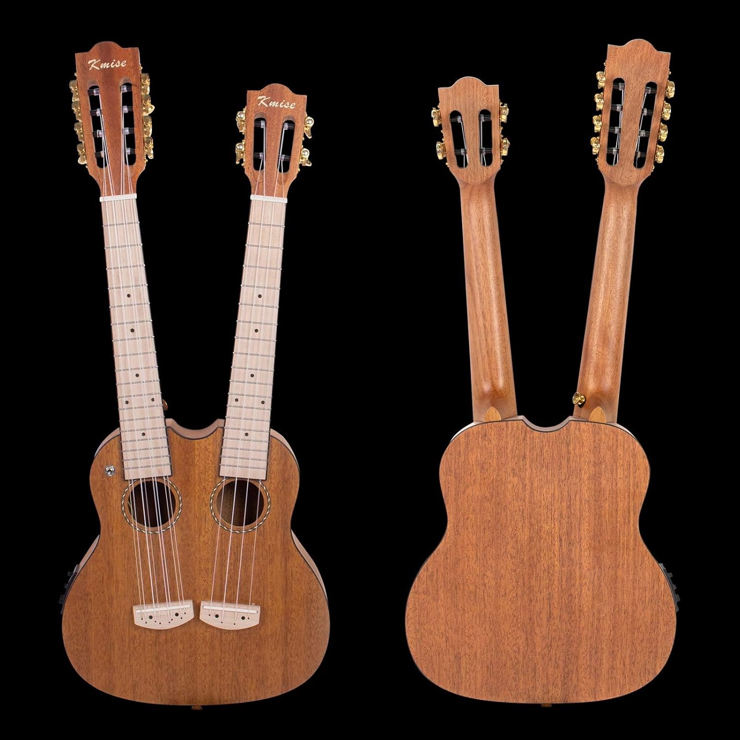 Kmise Double Neck Electric Tenor Ukulele, 4 & 8 String, Mahogany, Professional, Unique Professional Made Dual Neck Headstock with Gig Bag (Double Neck)
