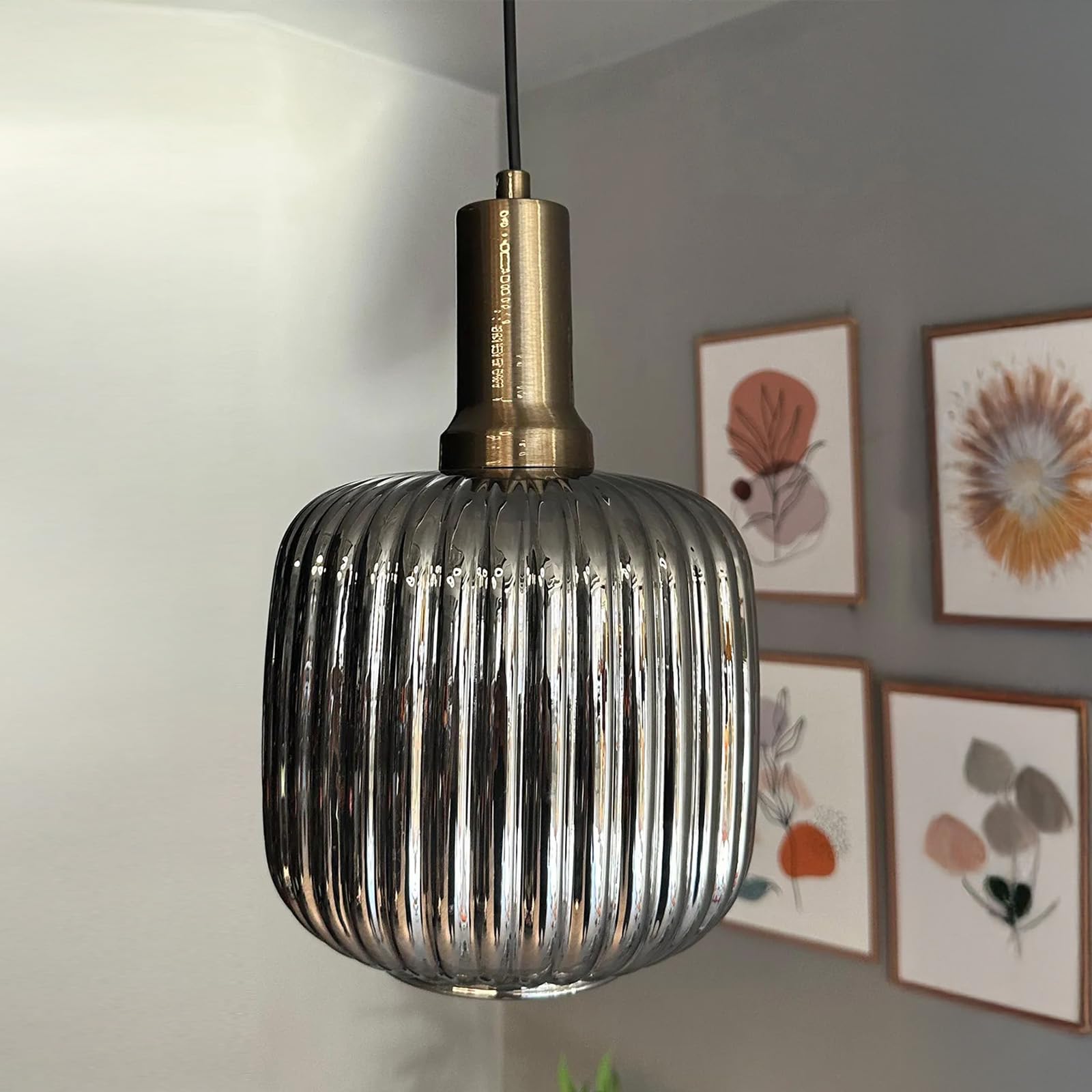 bamyum Mopa Hanging Lamp Glass, Pendant Light 20 cm, Modern Metal Kitchen Island Lights, E27 Glass Lamp Shades, Hanging Light for Living Room and Dining Room, Industrial Pendant Light
